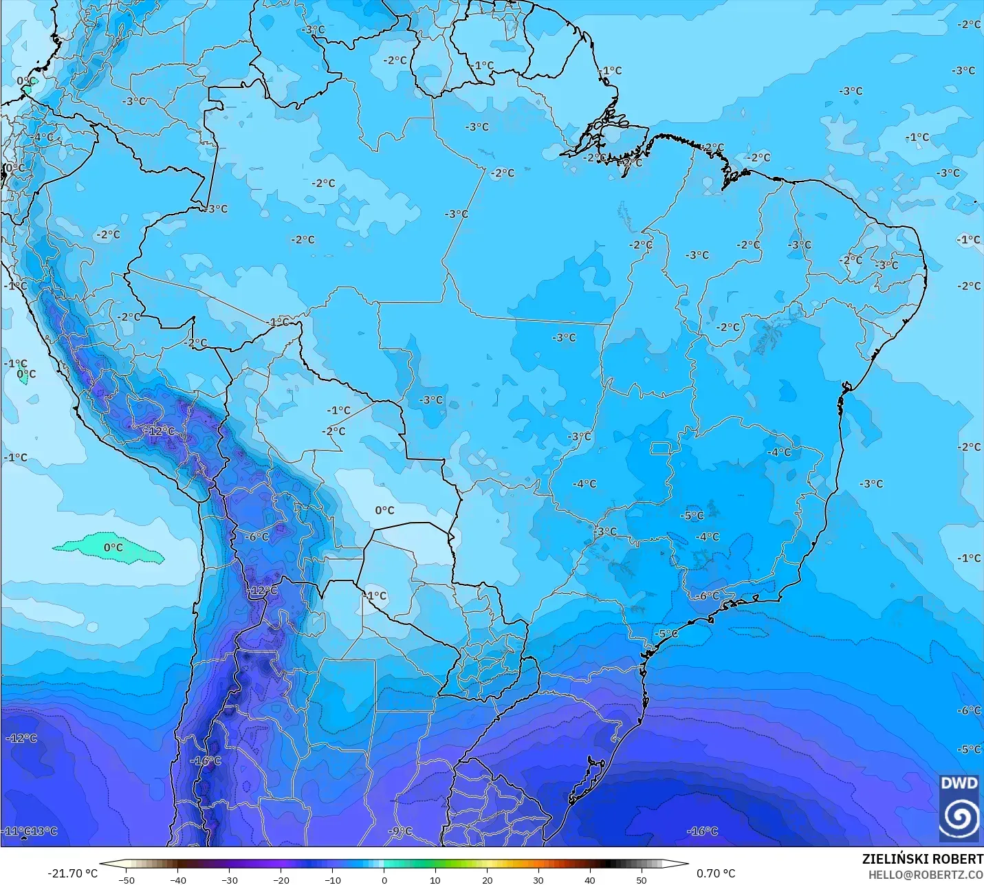 ICON model - Brazil, Suhu 500 hPa