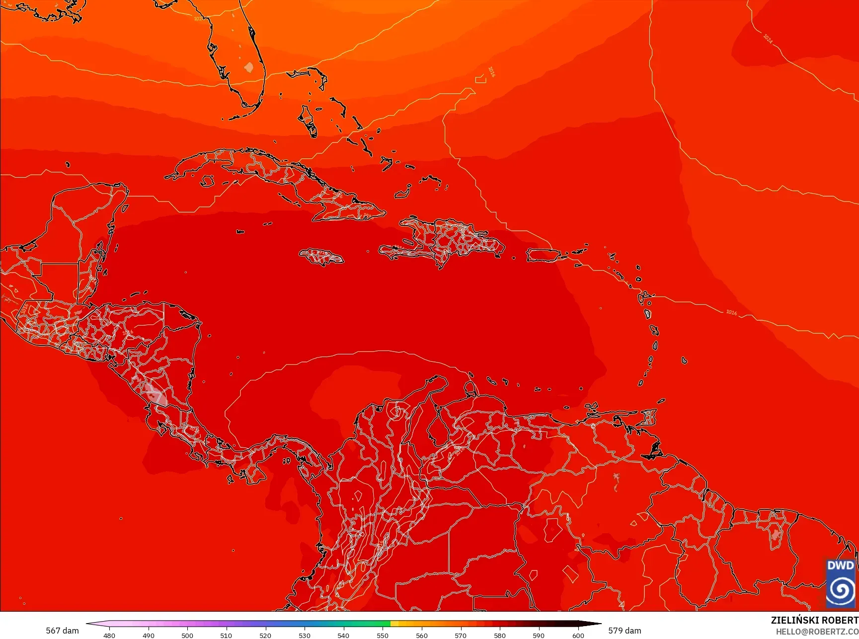 ICON model - Karibia, Ketinggian geopotensial pada 500 hPa