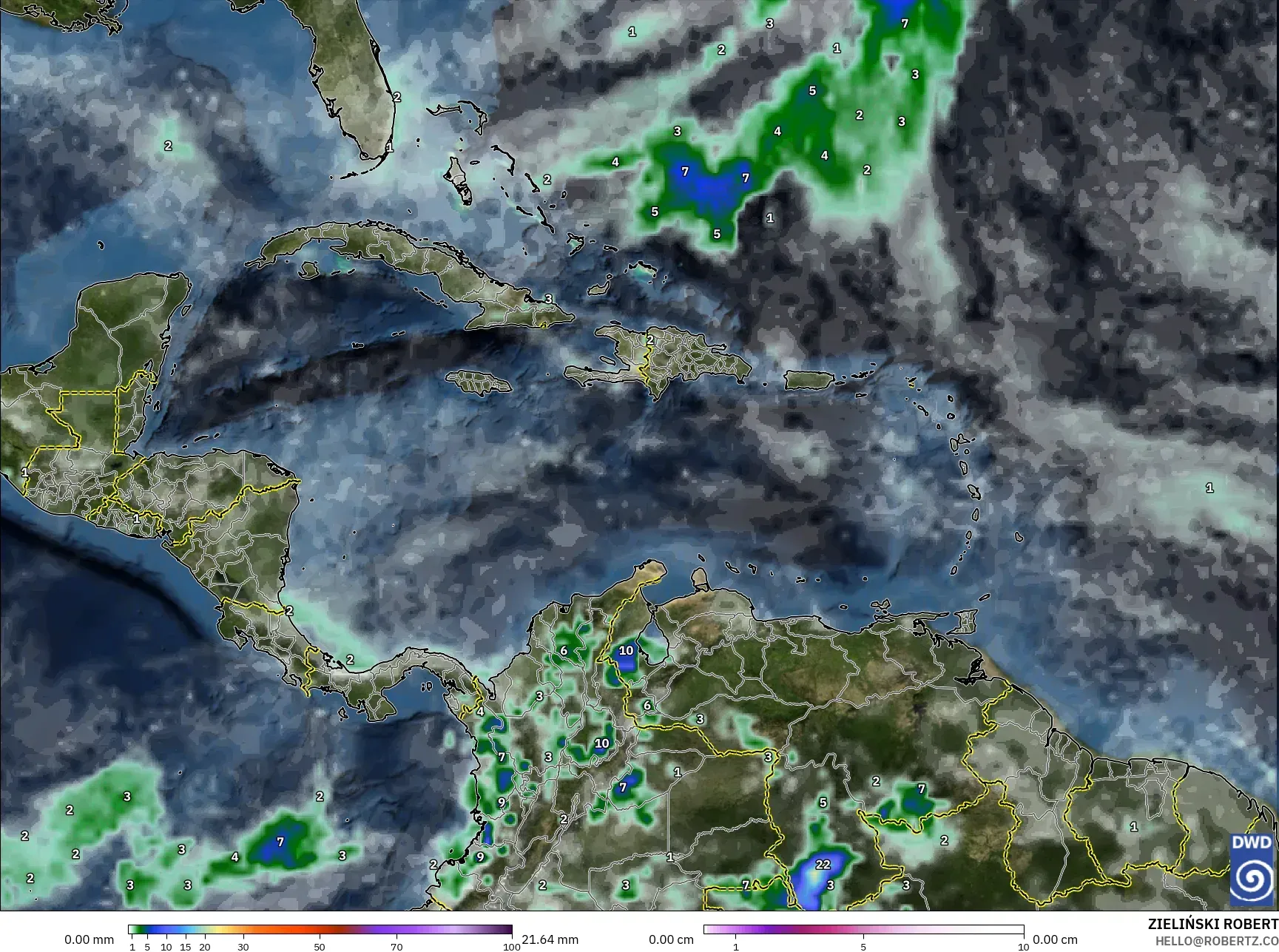 ICON model - Karibia, Hujan, Awan dan Tekanan