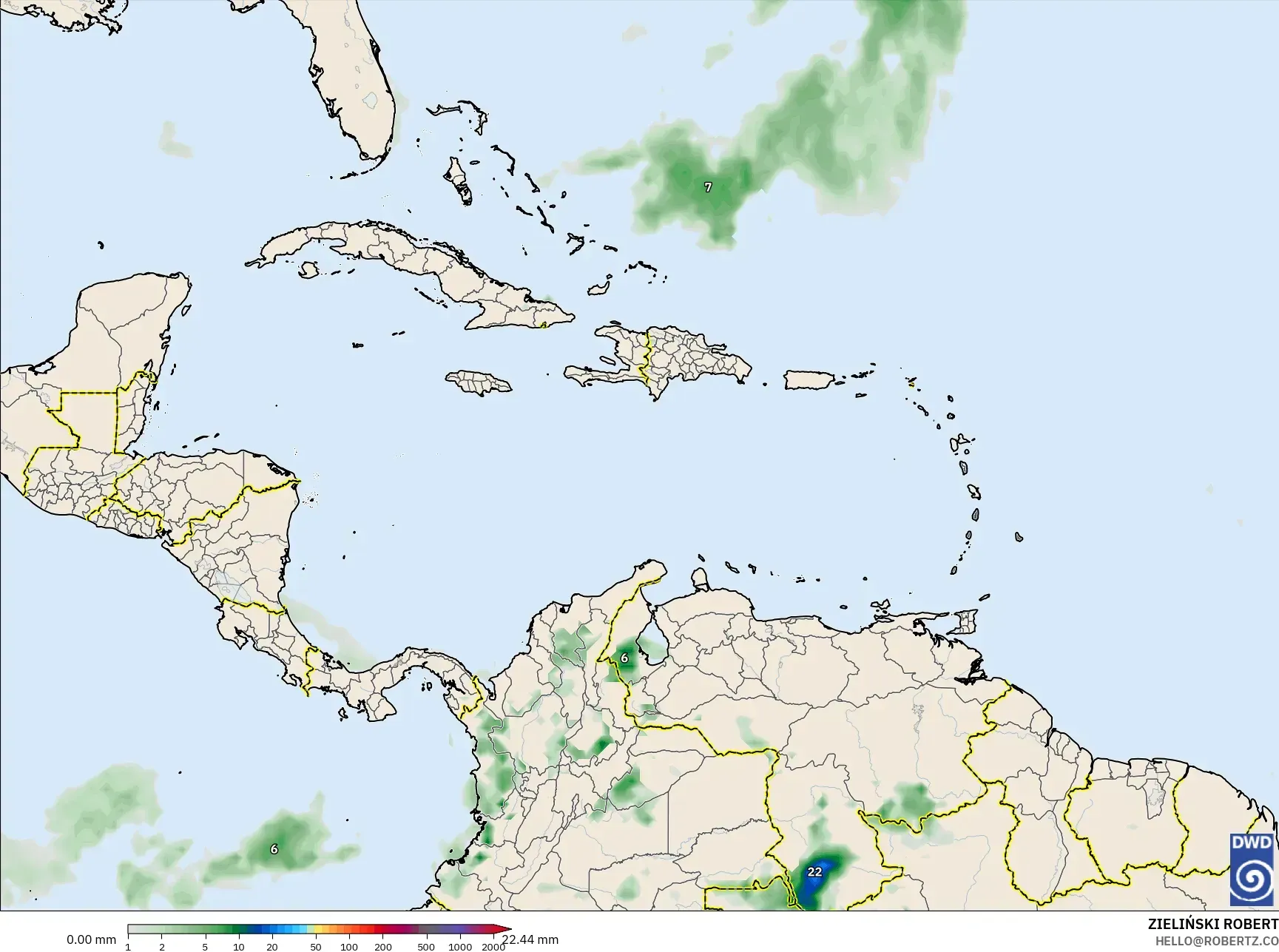 ICON model - Karibia, Pengumpulan Hujan