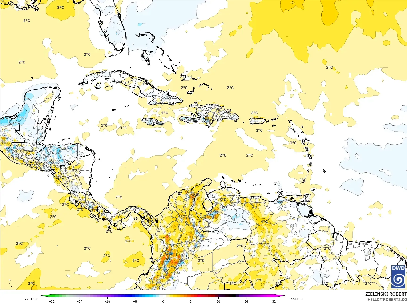 ICON model - Karibia, Anomali Suhu 2 m