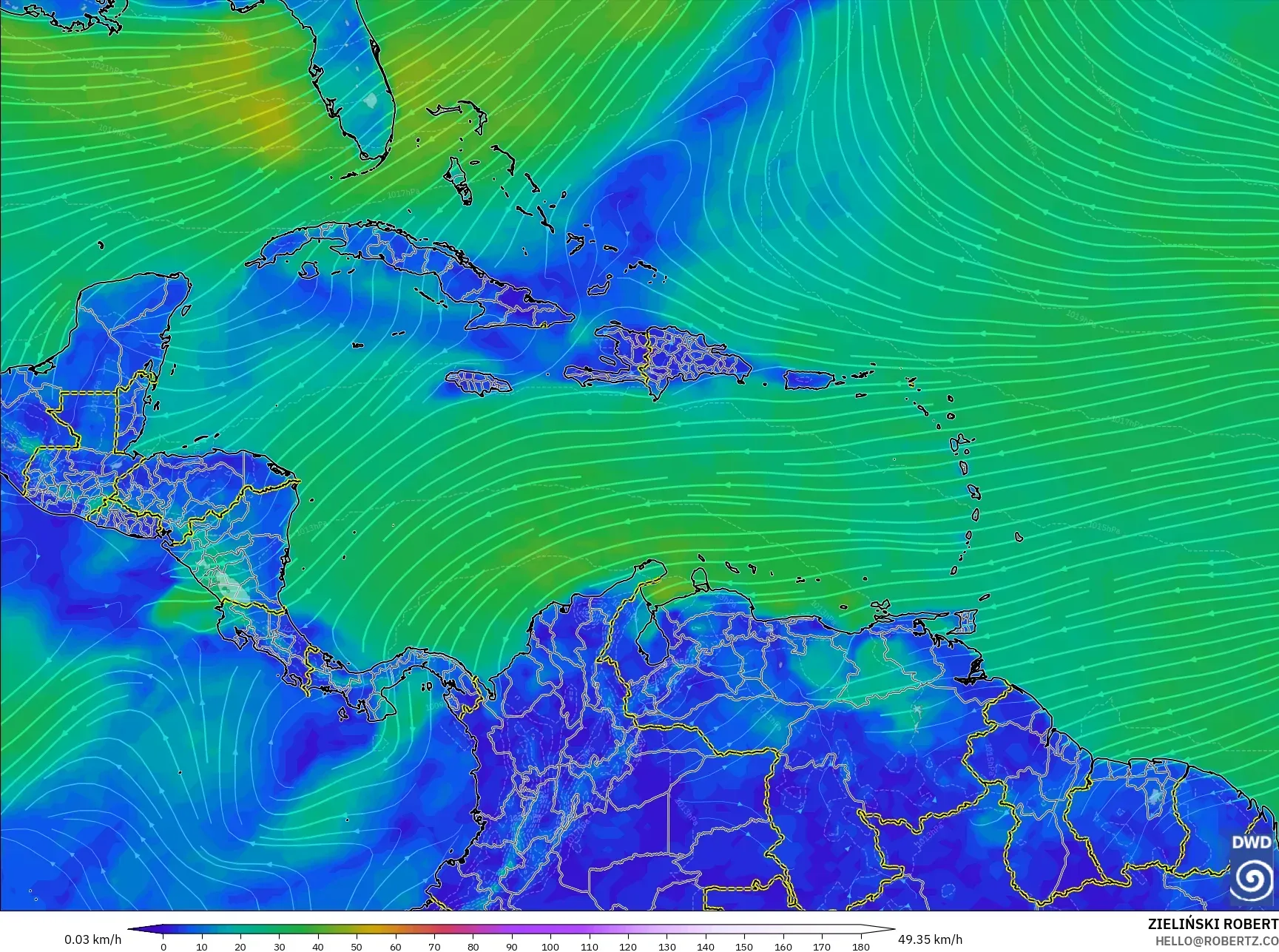 ICON model - Karibia, Angin 10 m