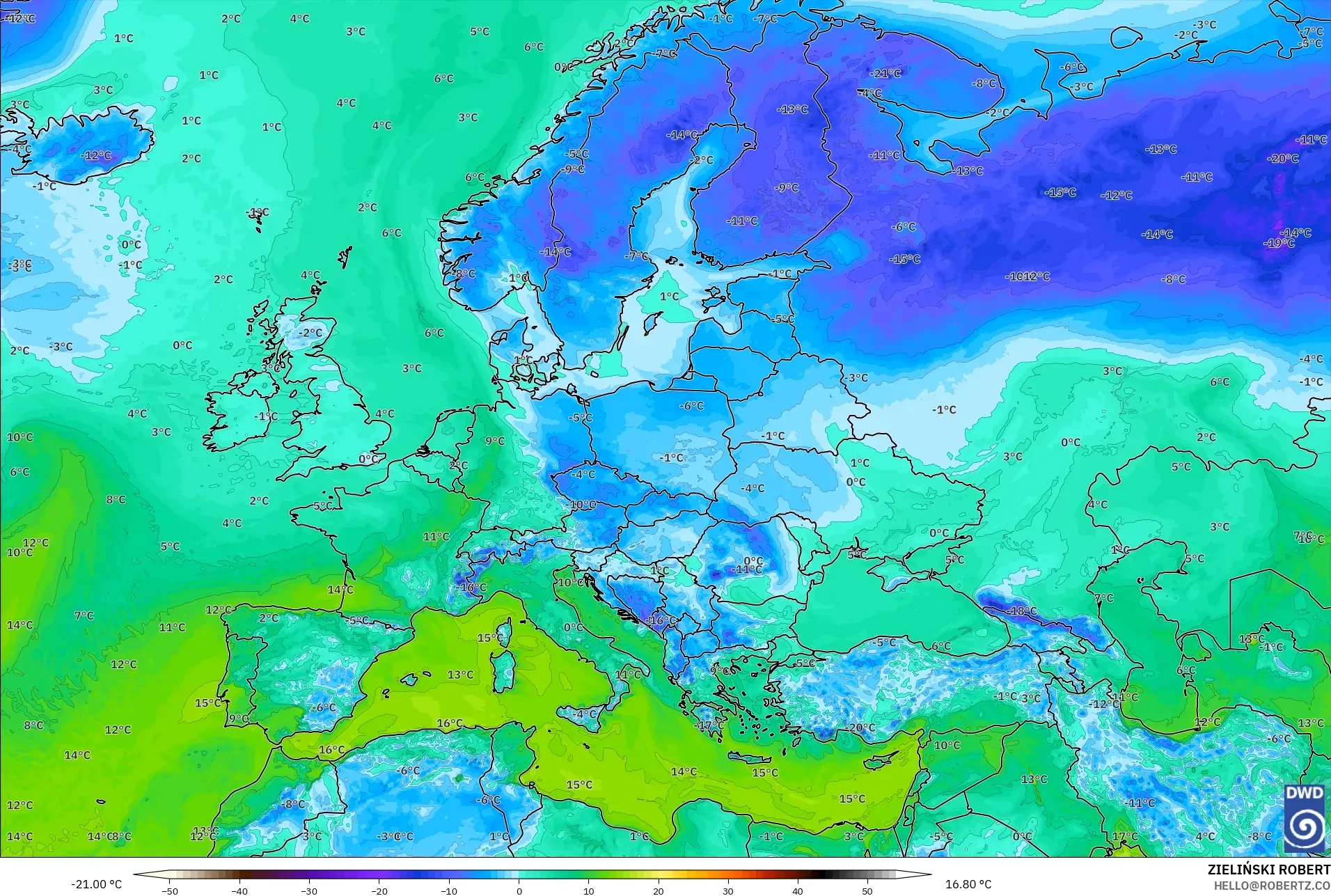ICON modelo - Europe, Dewpoint at 2m