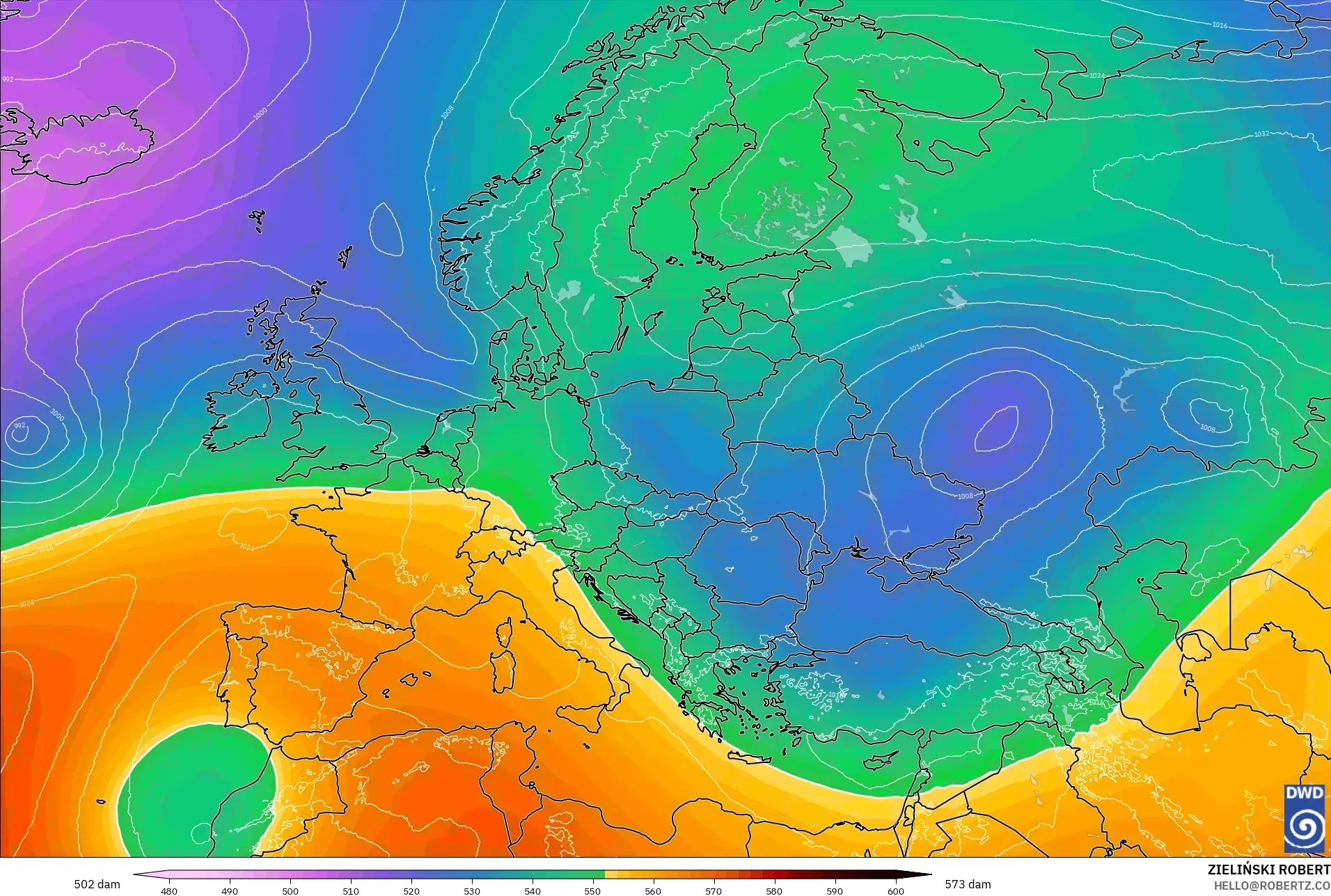 ICON model - Eropah, Ketinggian geopotensial pada 500 hPa