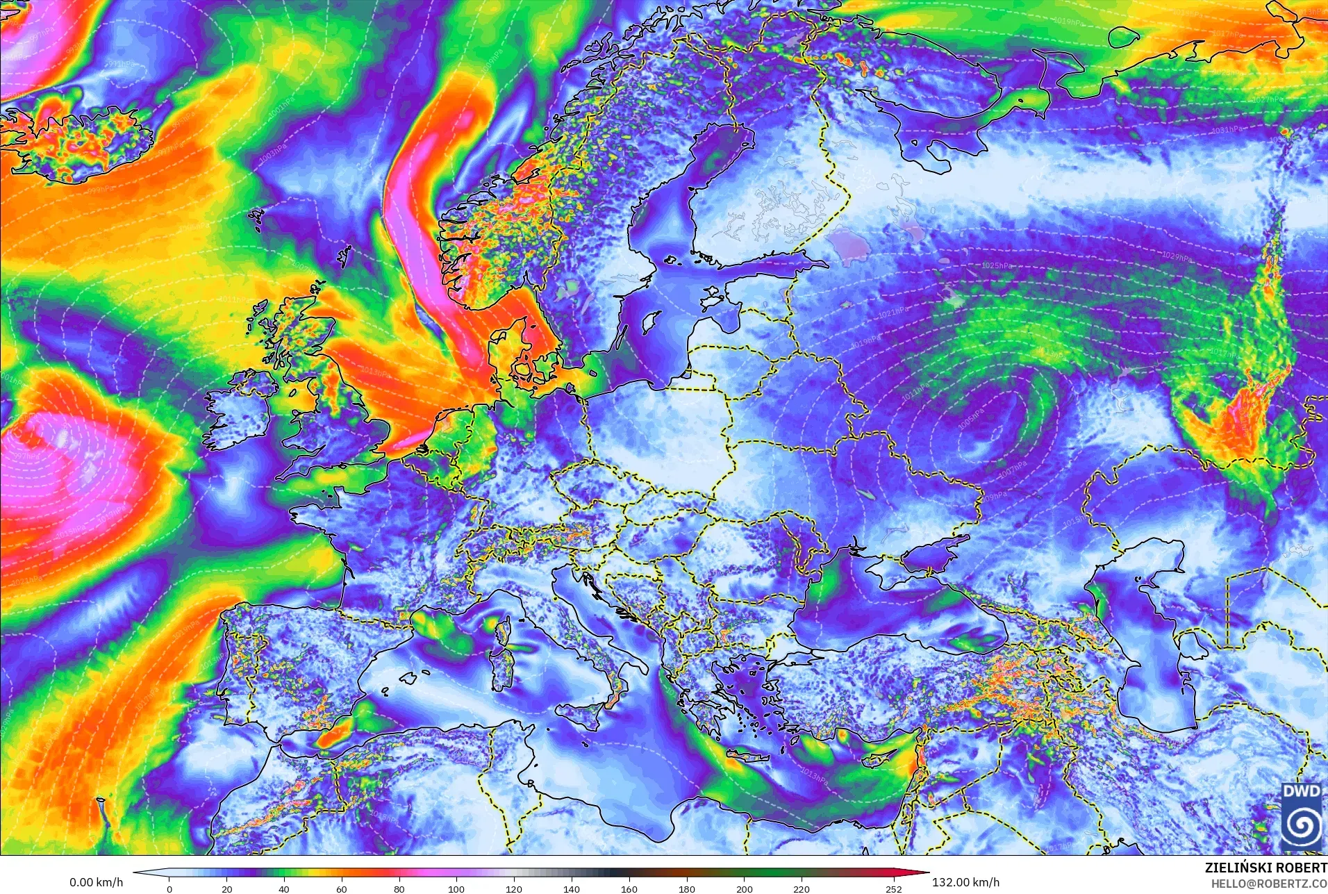 ICON modelo - Europe, Wind Gusts Peak