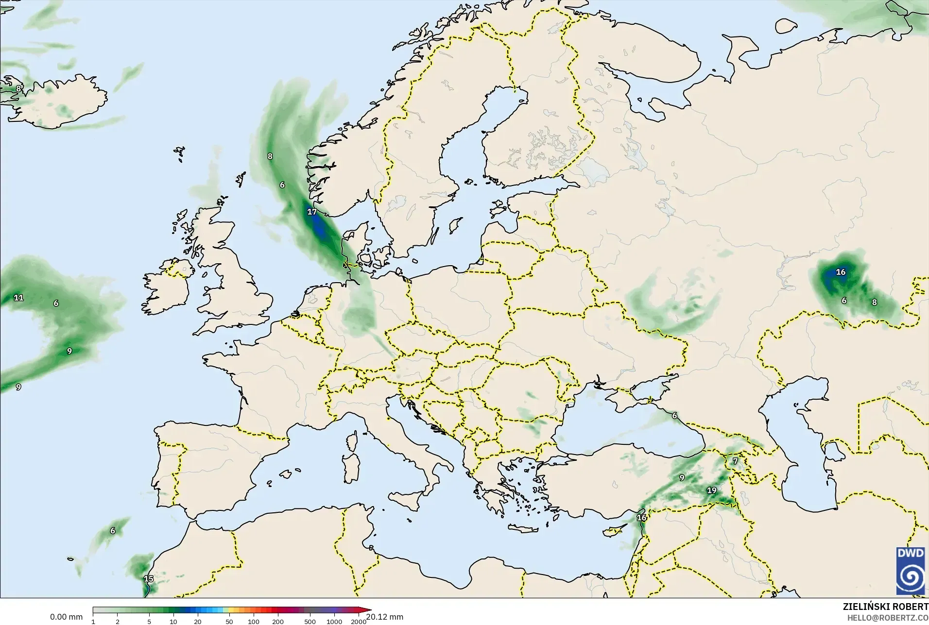 ICON modelo - Europe, Precipitation Accumulation