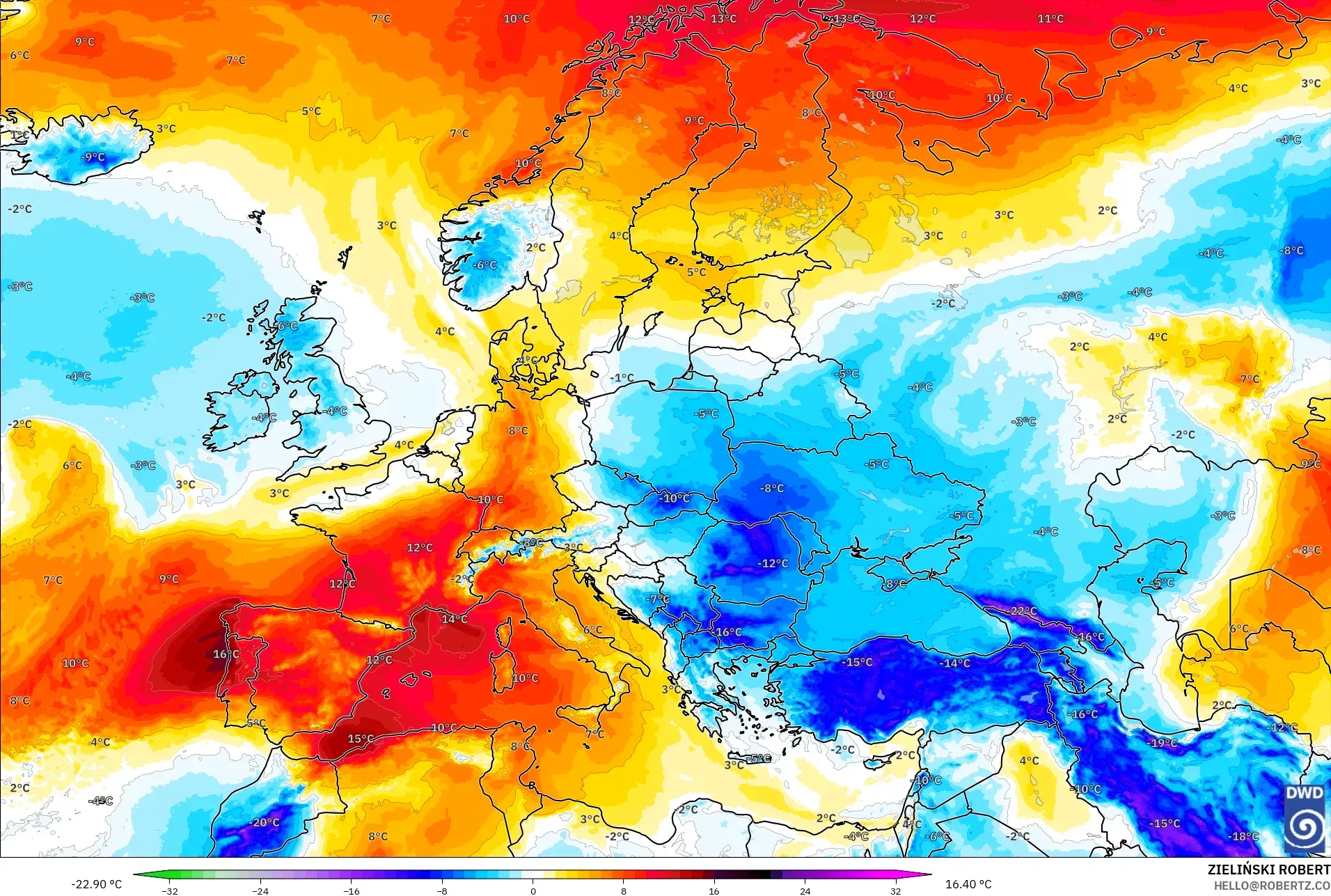 ICON model - Eropah, Anomali Suhu 850 hPa