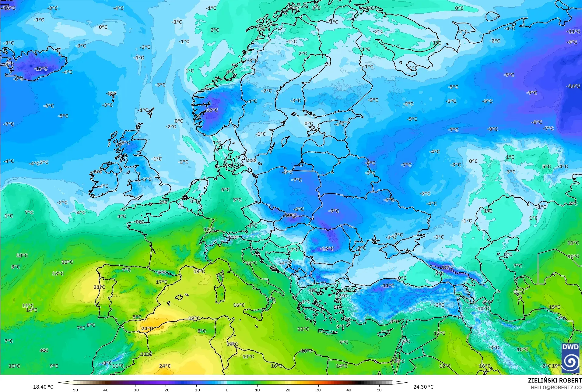 ICON model - Eropah, Suhu 850 hPa