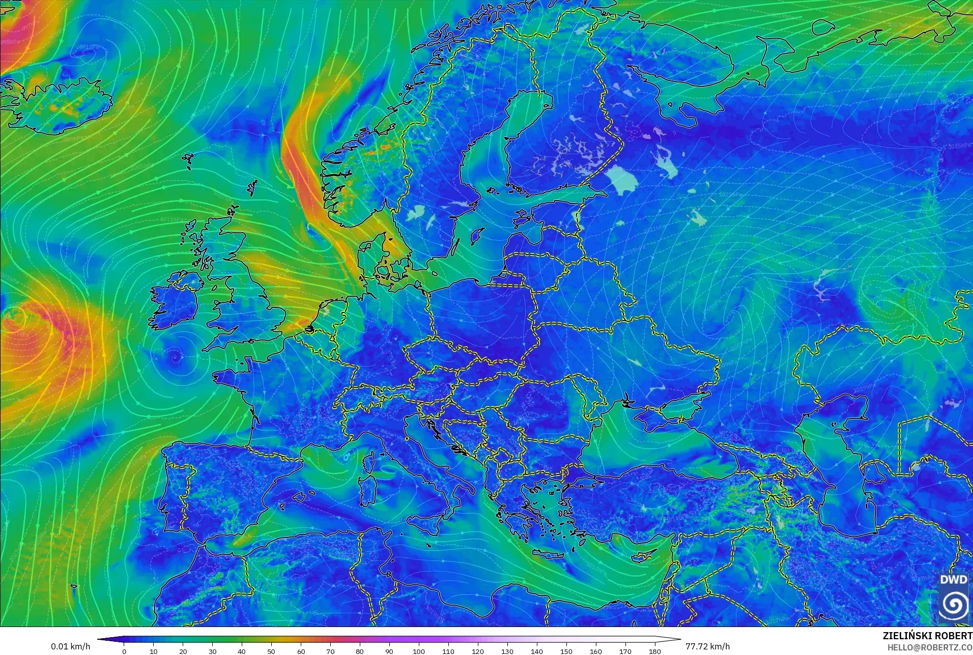 ICON modelo - Europe, Wind at 10m