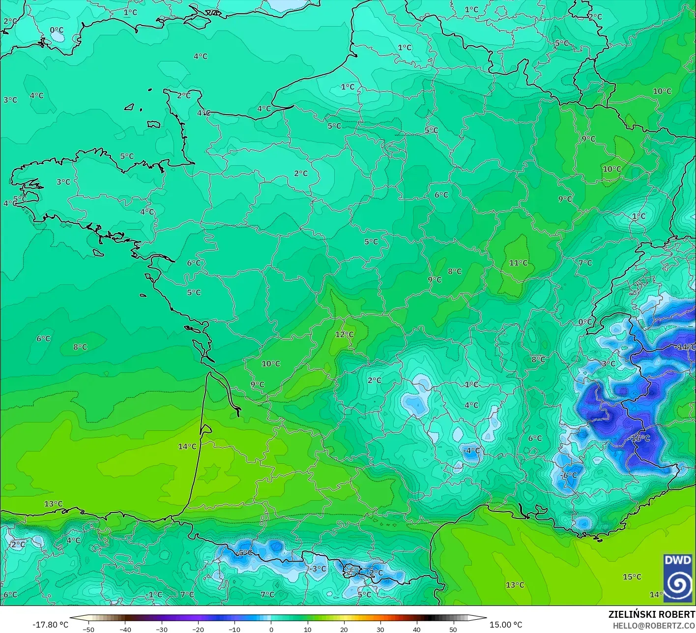 ICON model - Perancis, Takat Embun 2 m