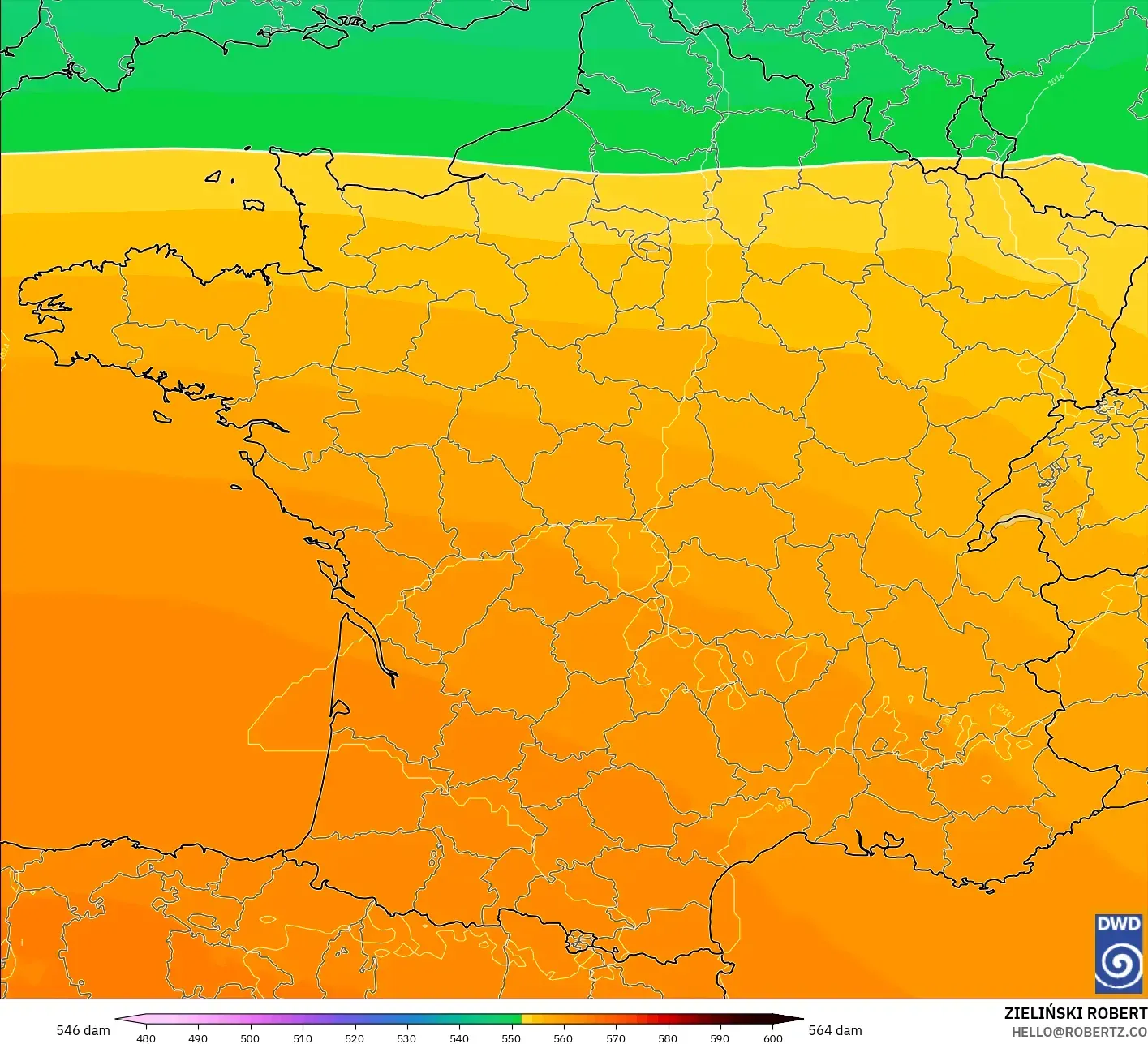 ICON model - Perancis, Ketinggian geopotensial pada 500 hPa