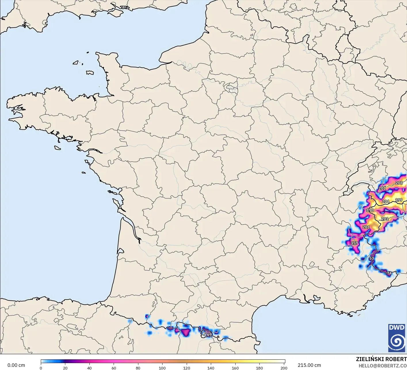 ICON model - Perancis, Ketebalan Salji