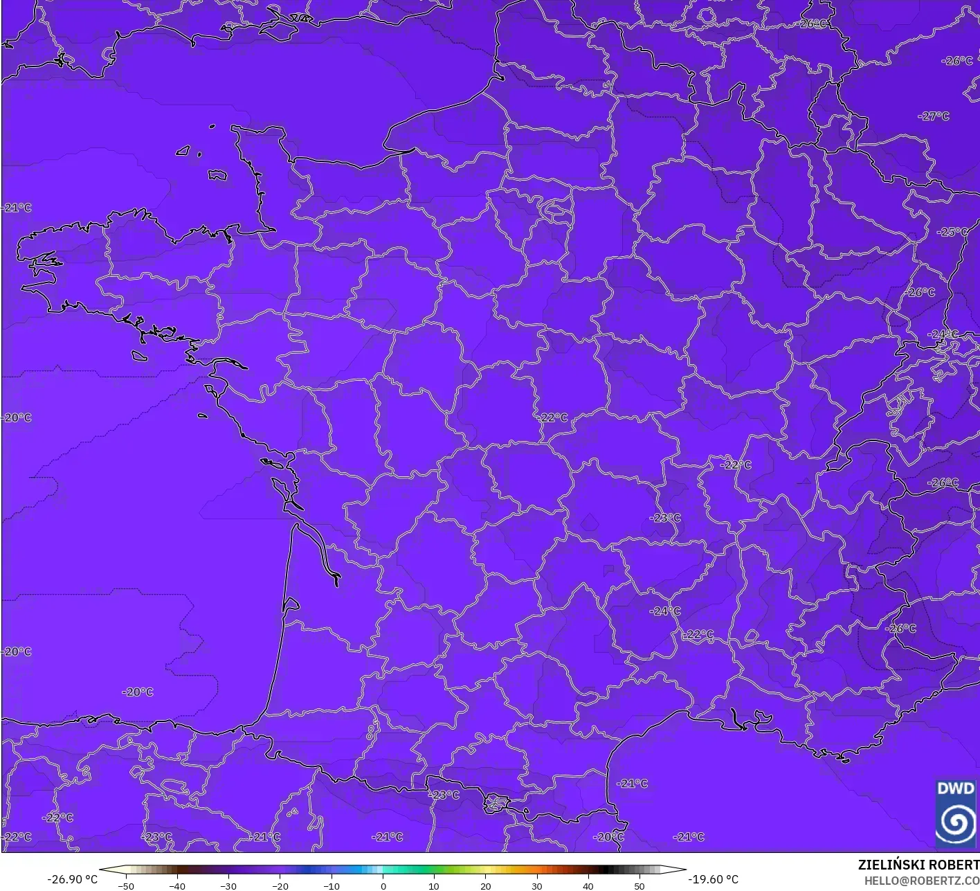 ICON model - Perancis, Suhu 500 hPa