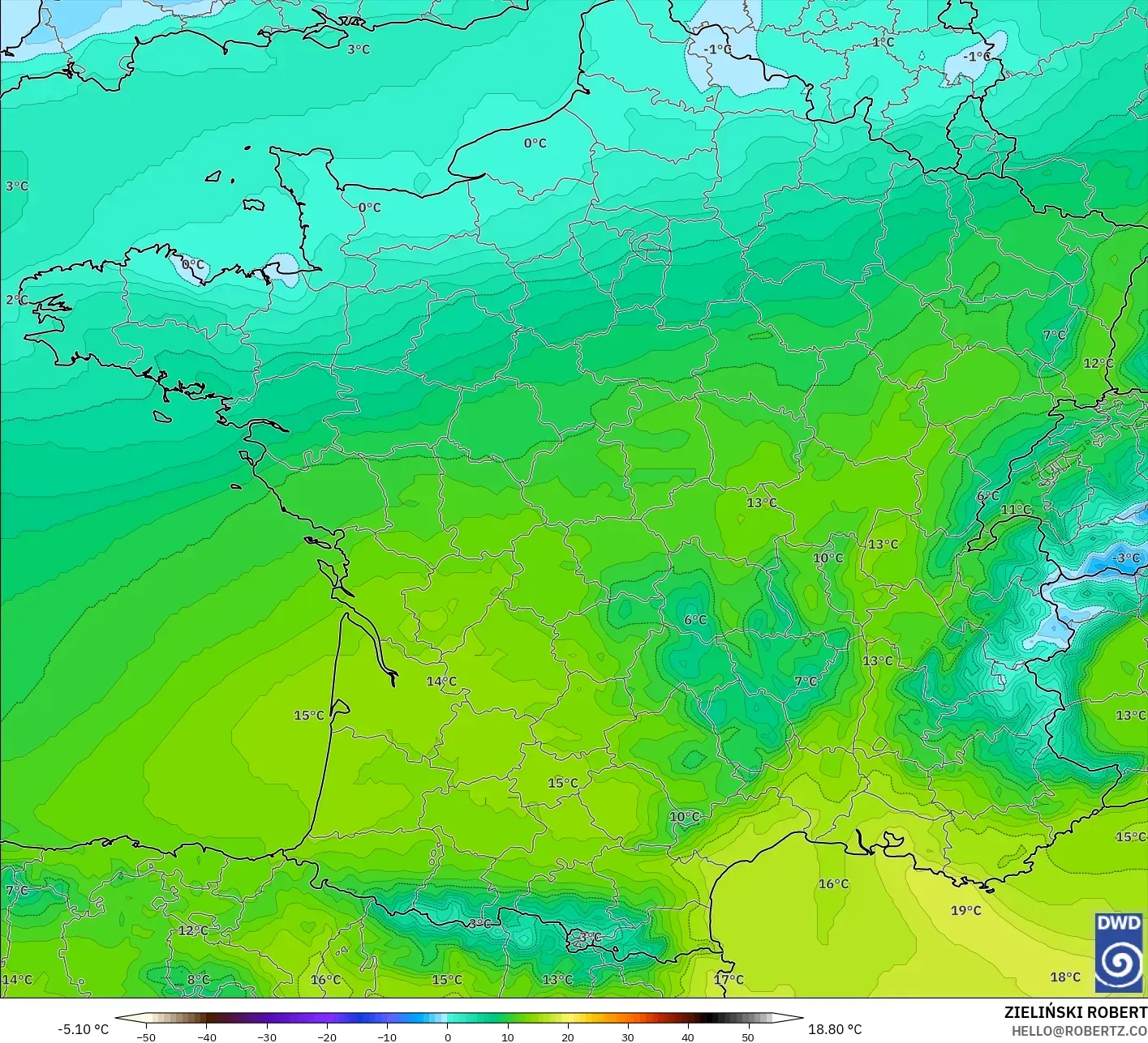ICON model - Perancis, Suhu 850 hPa