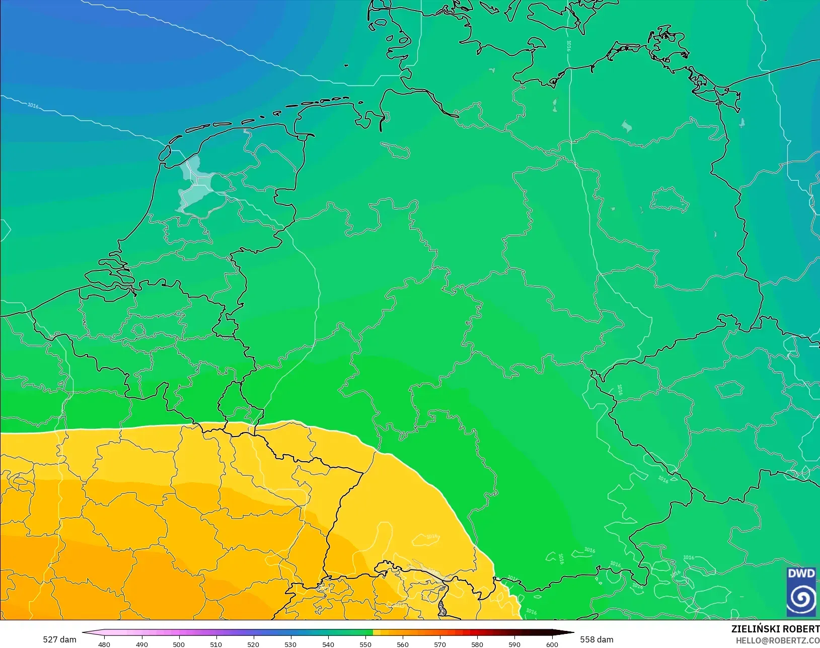 ICON modelo - Germany, Geopotential height at 500hPa