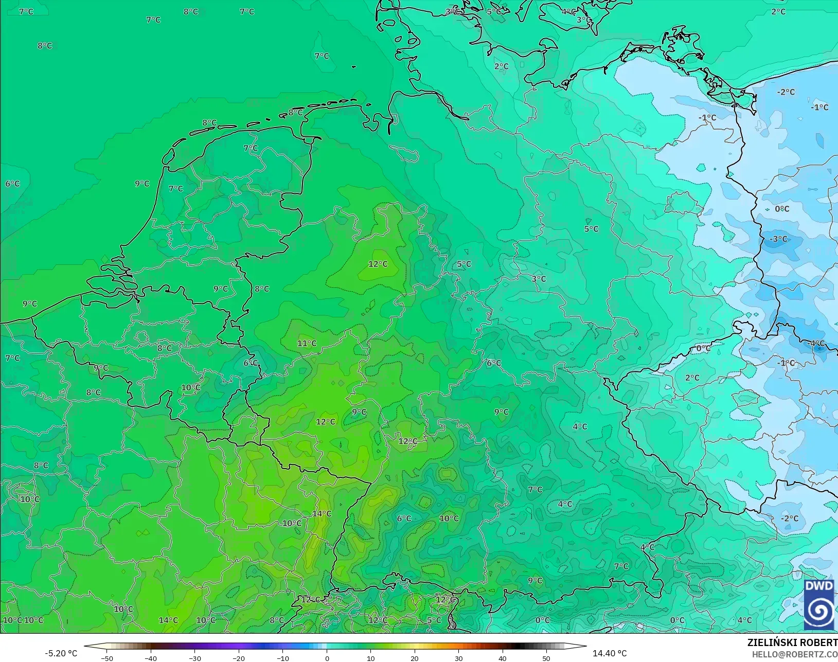ICON model - Jerman, Suhu pada 2 m