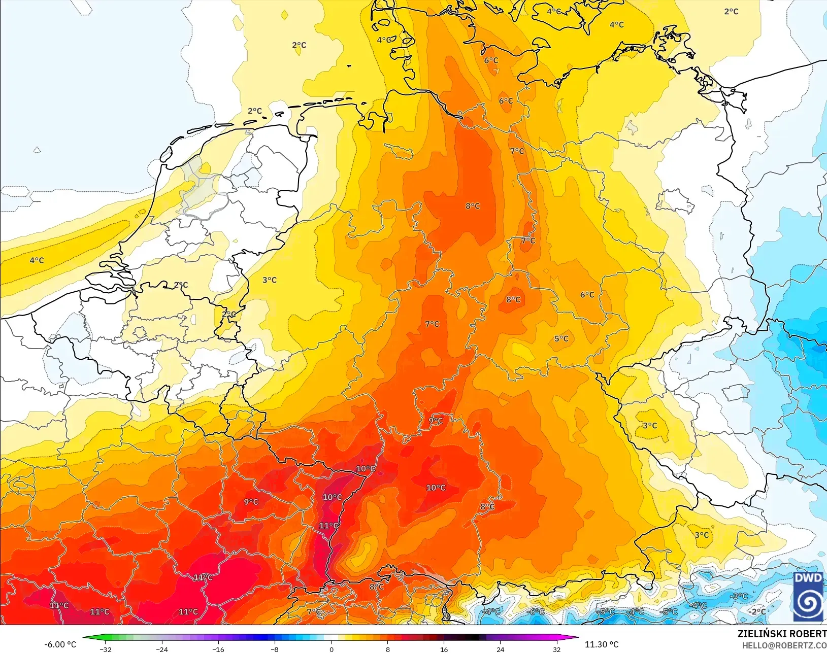 ICON modelo - Germany, Temperature at 850hPa Anomaly