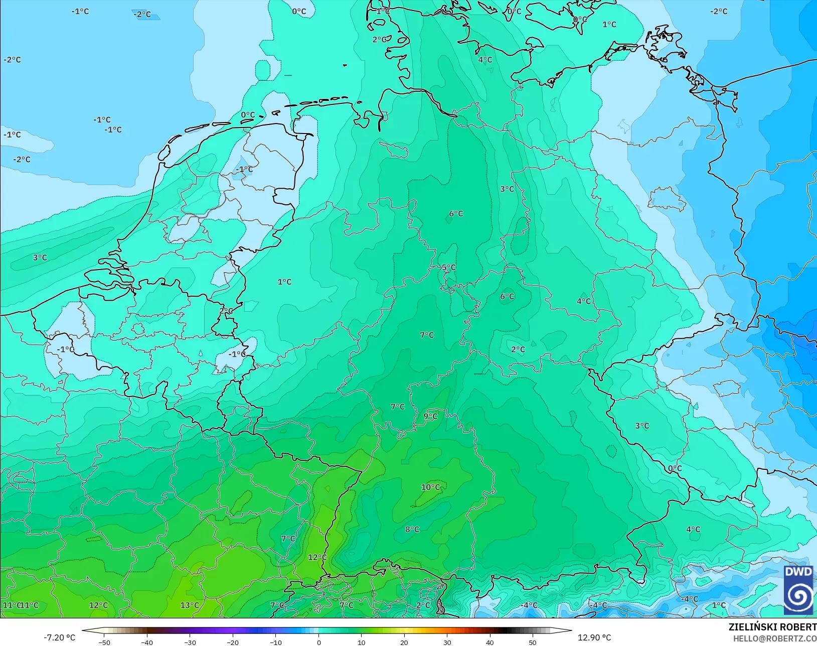 ICON model - Jerman, Suhu 850 hPa