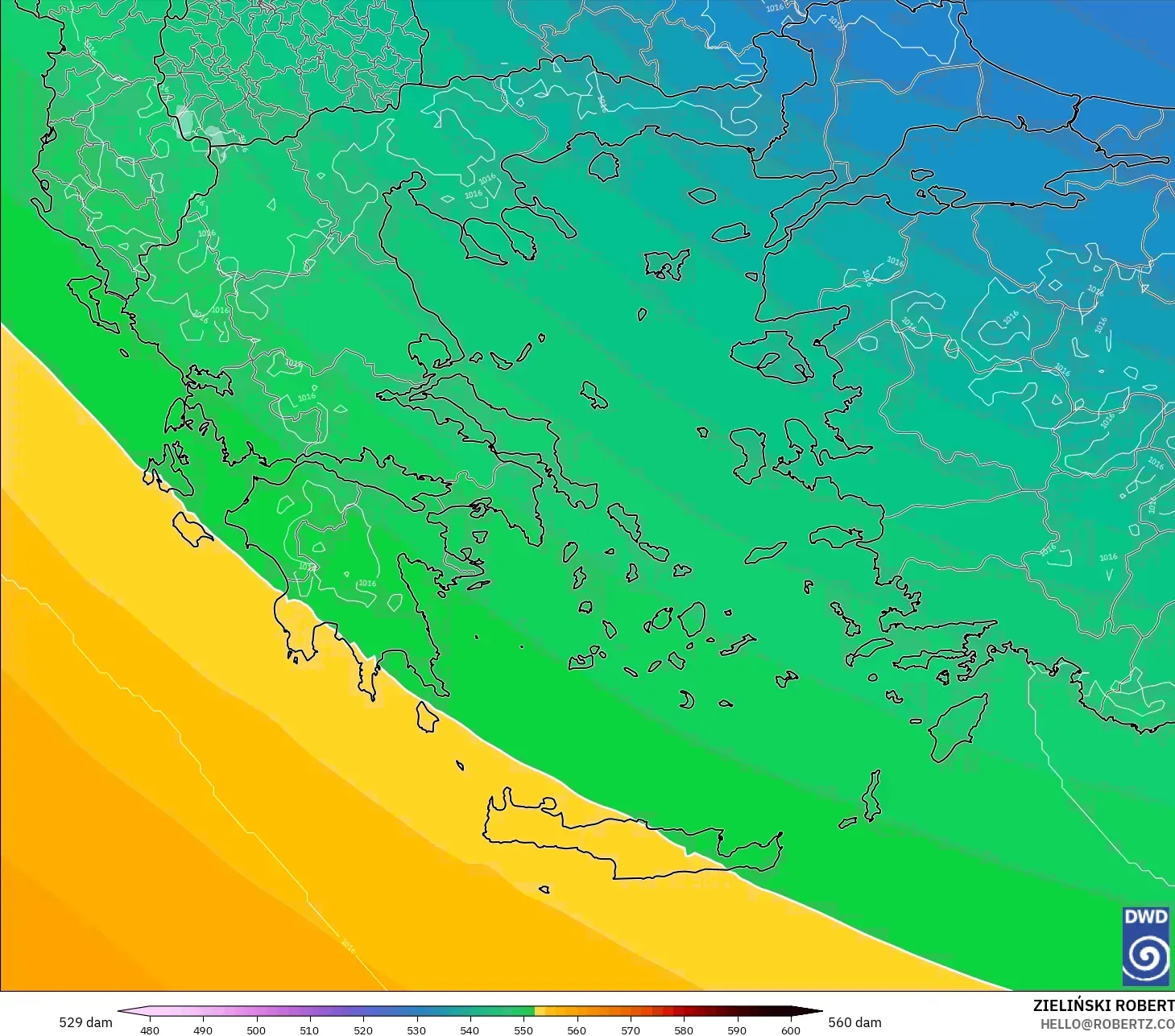ICON model - Yunani, Ketinggian geopotensial pada 500 hPa
