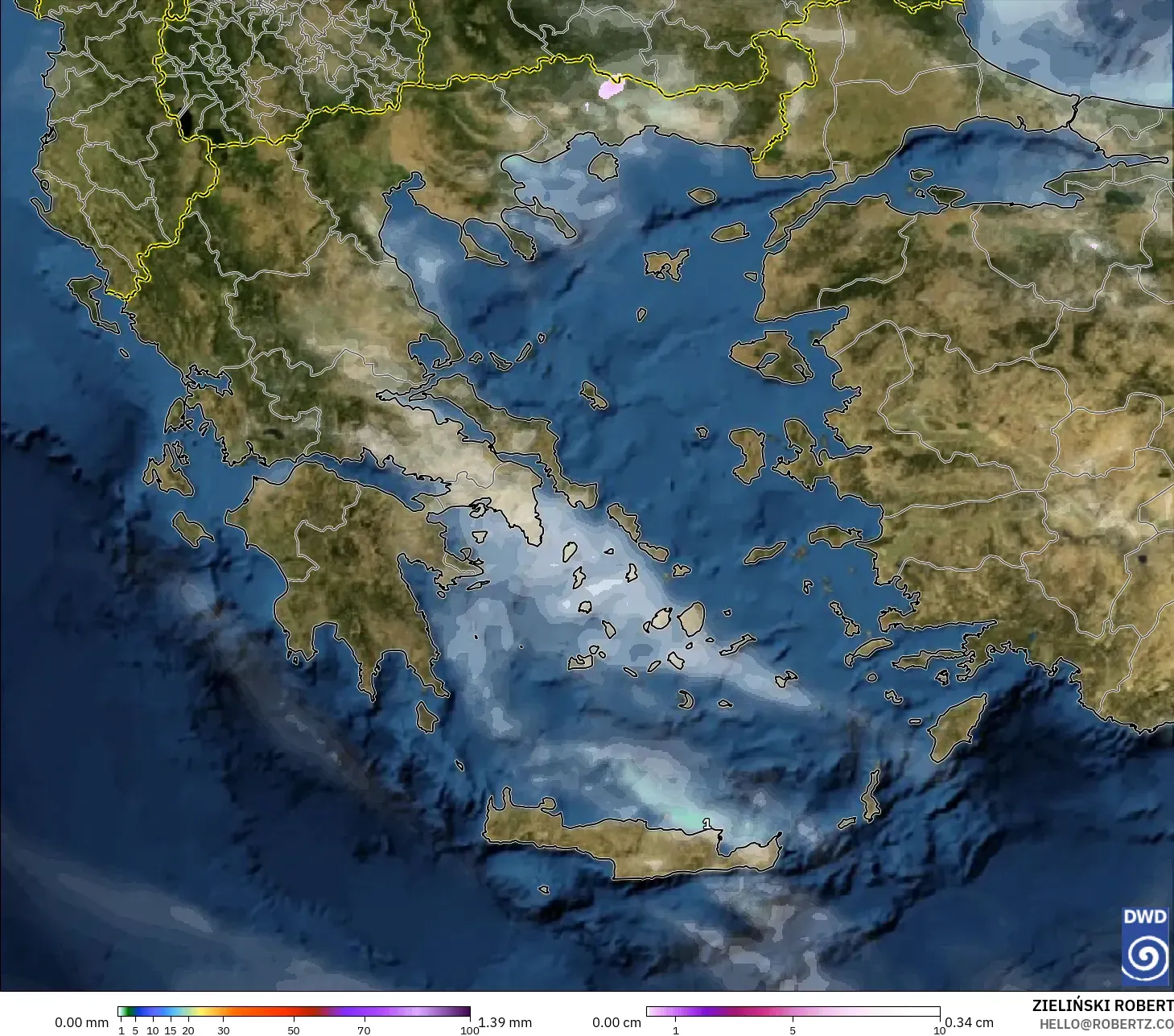 ICON modelo - Greece, Precipitation, Clouds, and Pressure