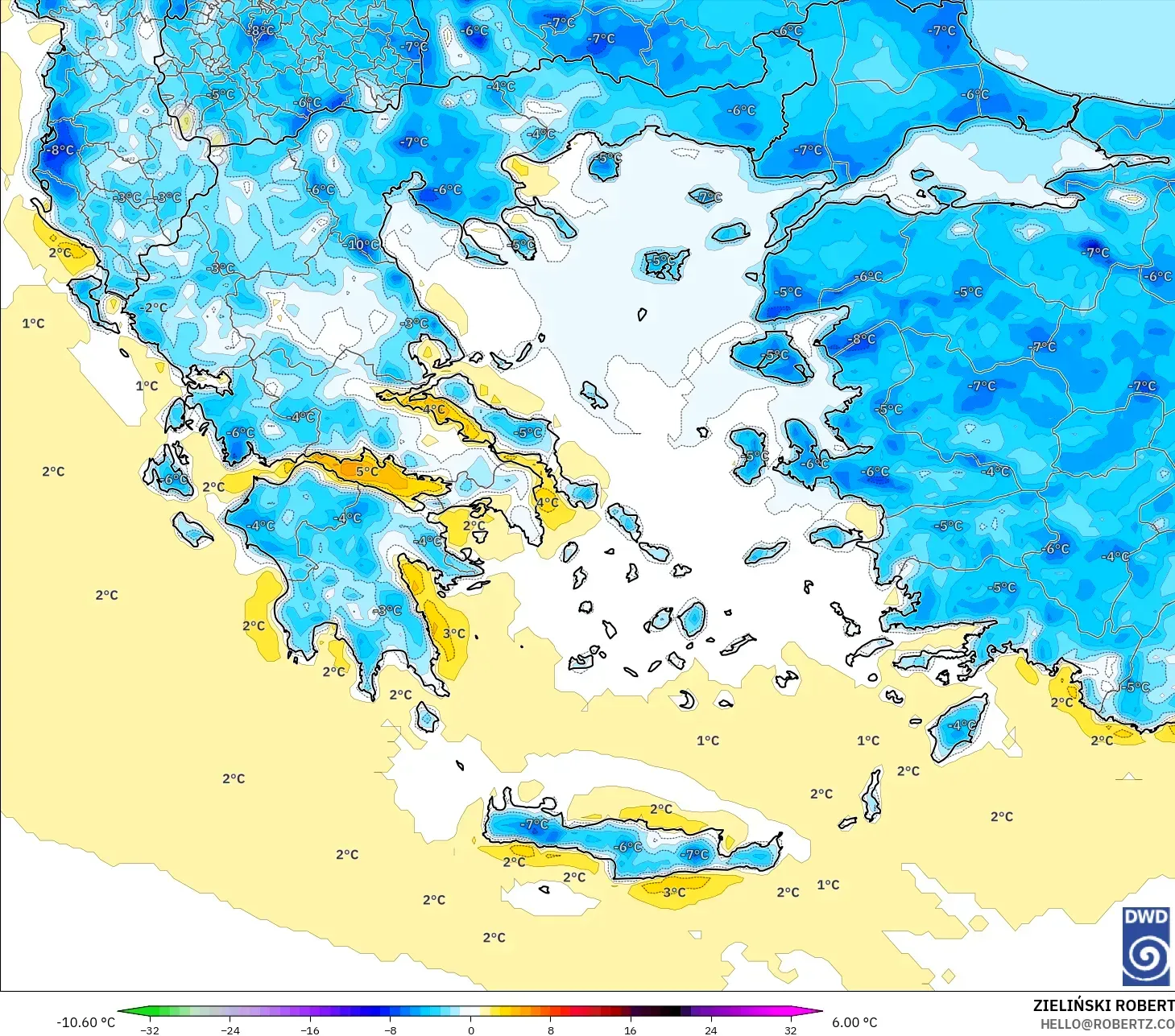 ICON model - Yunani, Anomali Suhu 2 m