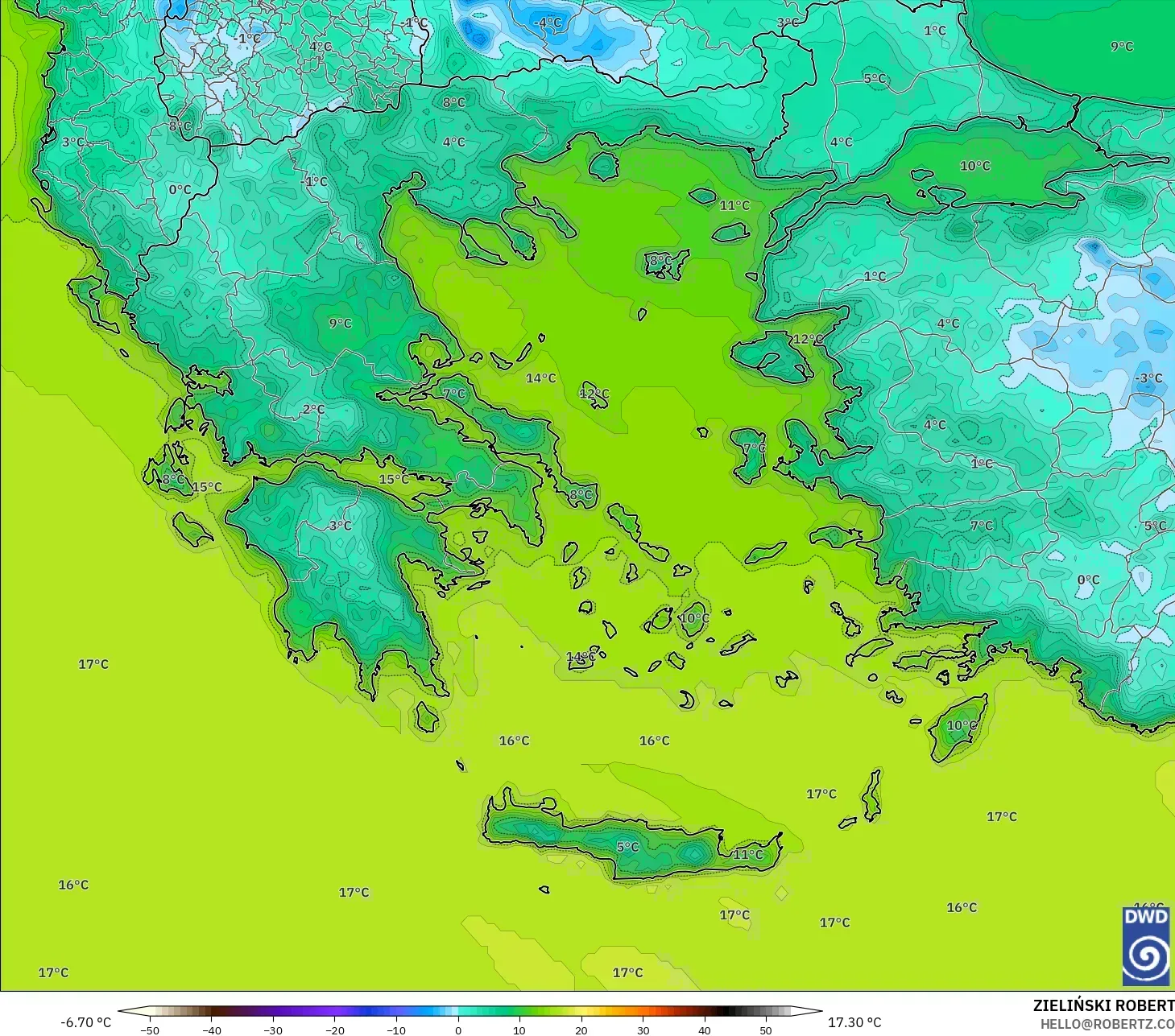 ICON model - Yunani, Suhu pada 2 m