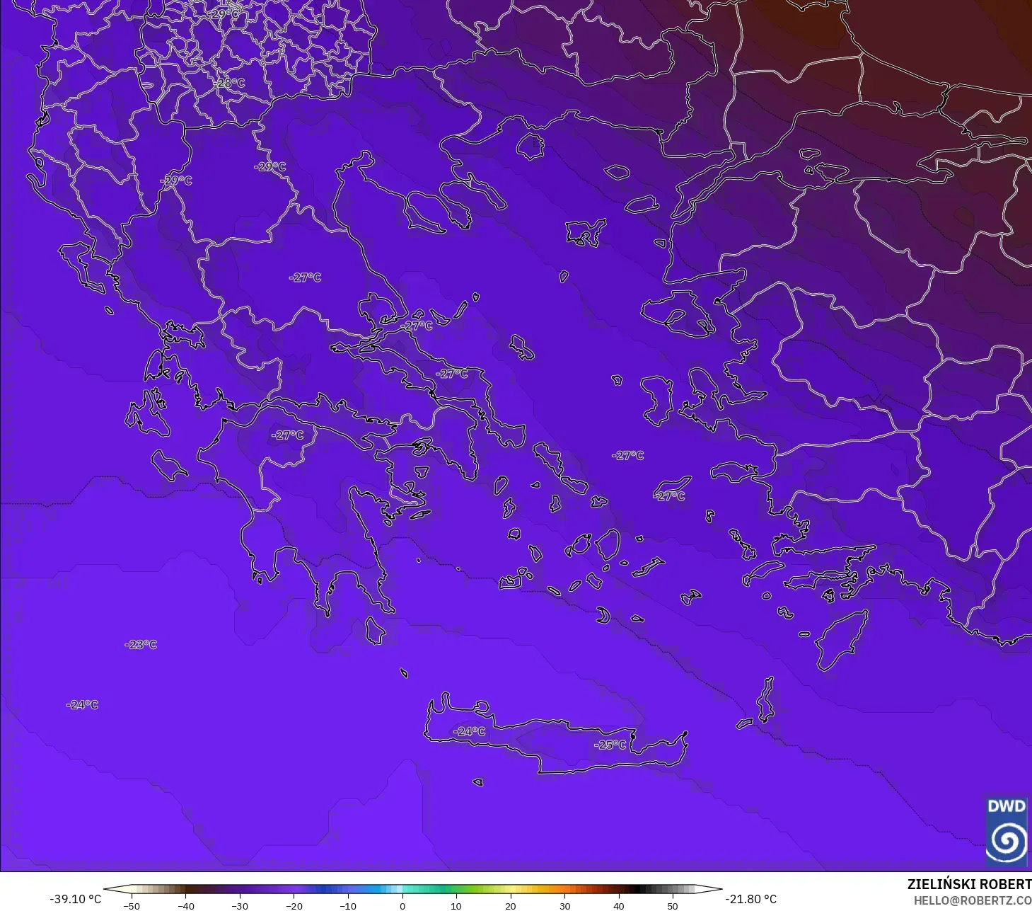 ICON model - Yunani, Suhu 500 hPa