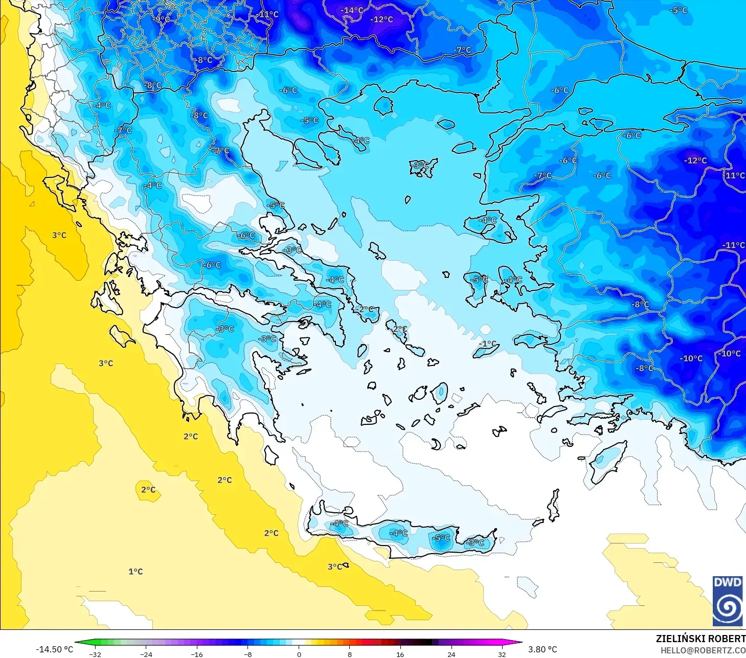 ICON model - Yunani, Anomali Suhu 850 hPa