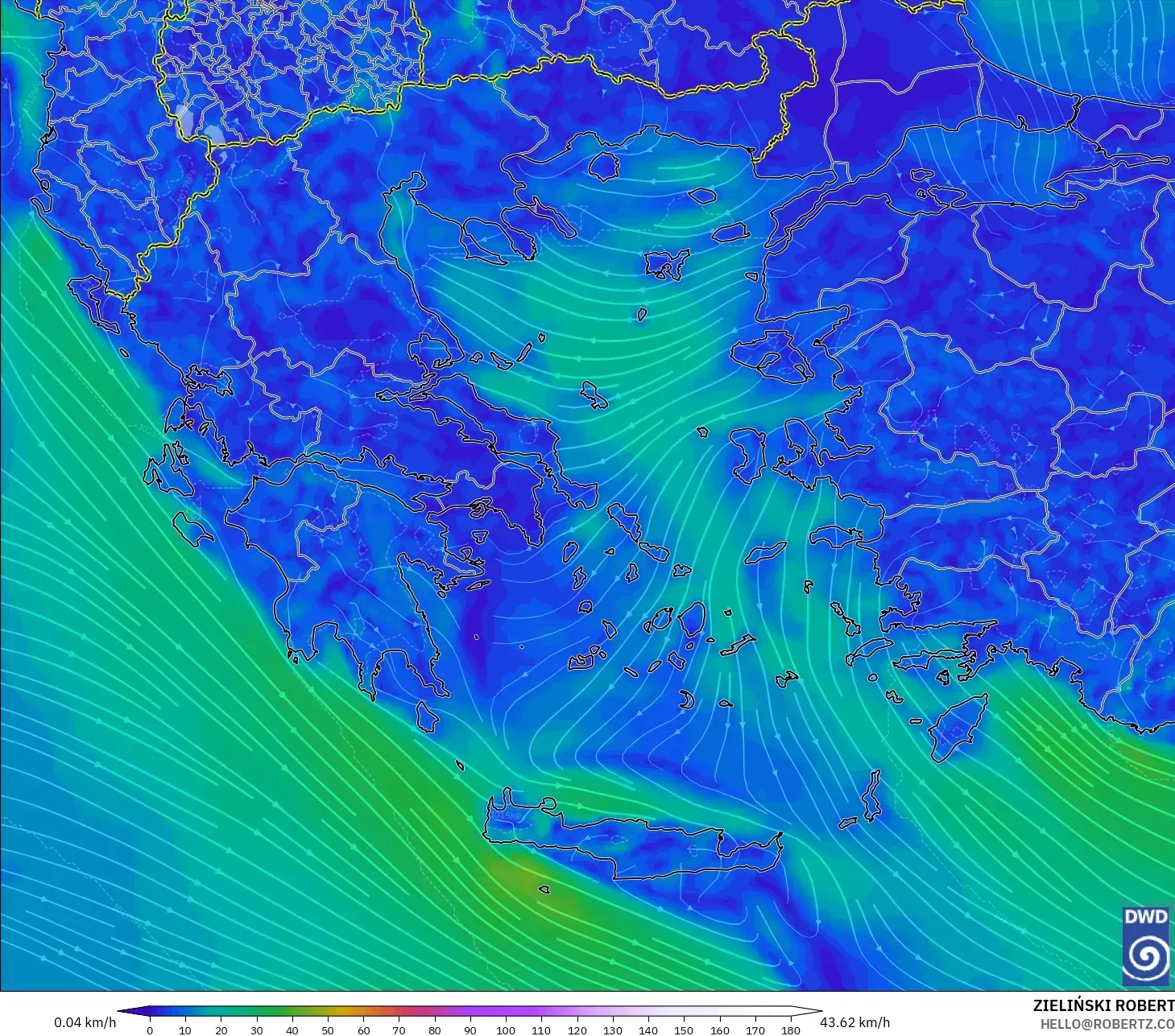 ICON model - Yunani, Angin 10 m