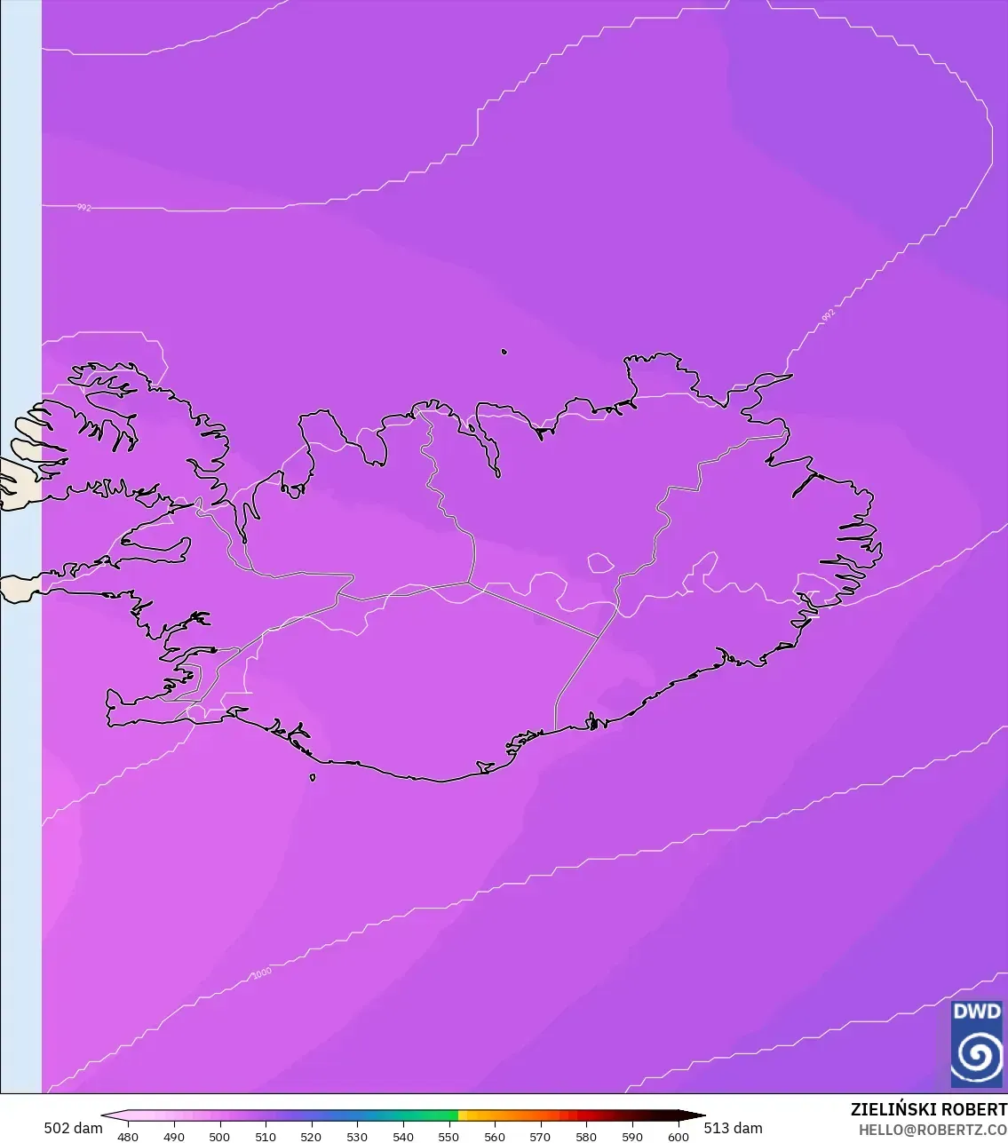ICON model - Iceland, Ketinggian geopotensial pada 500 hPa