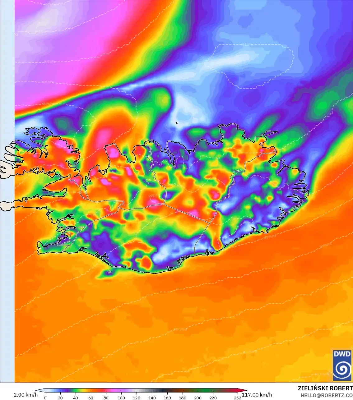ICON model - Iceland, Hembusan Tertinggi