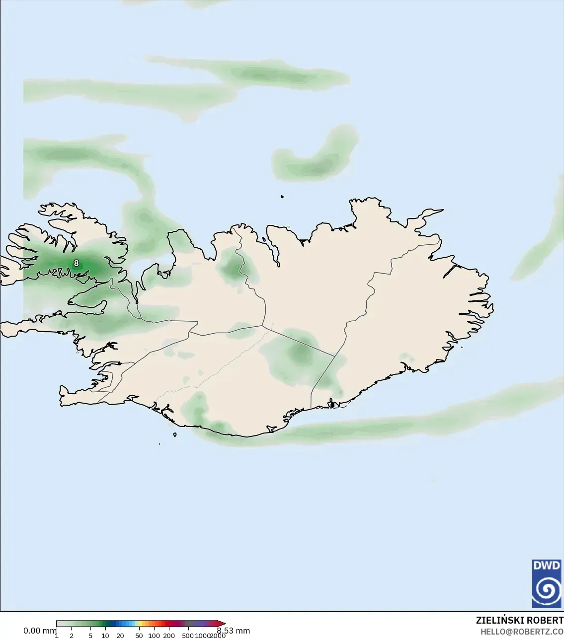 ICON model - Iceland, Pengumpulan Hujan