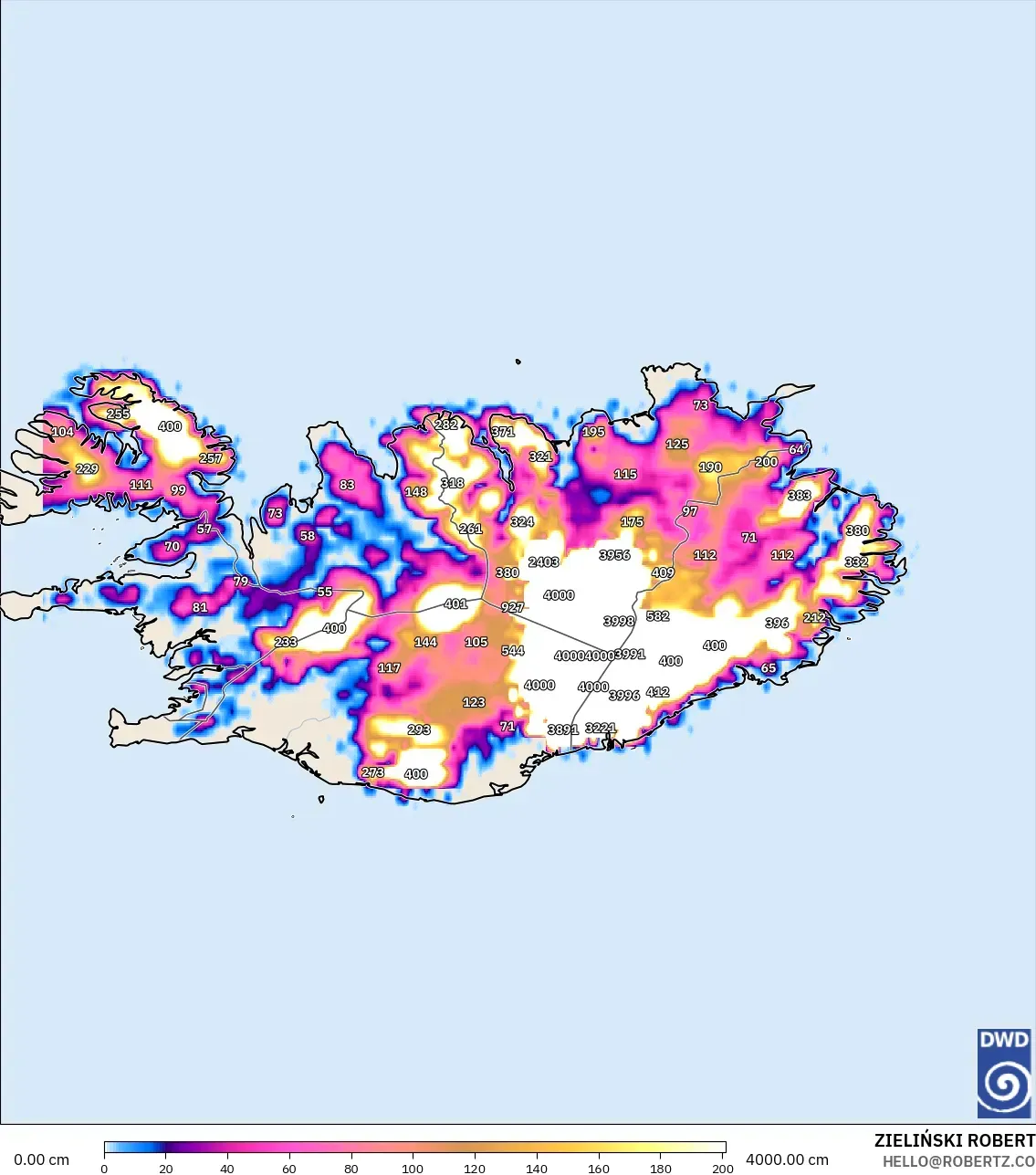 ICON model - Iceland, Ketebalan Salji