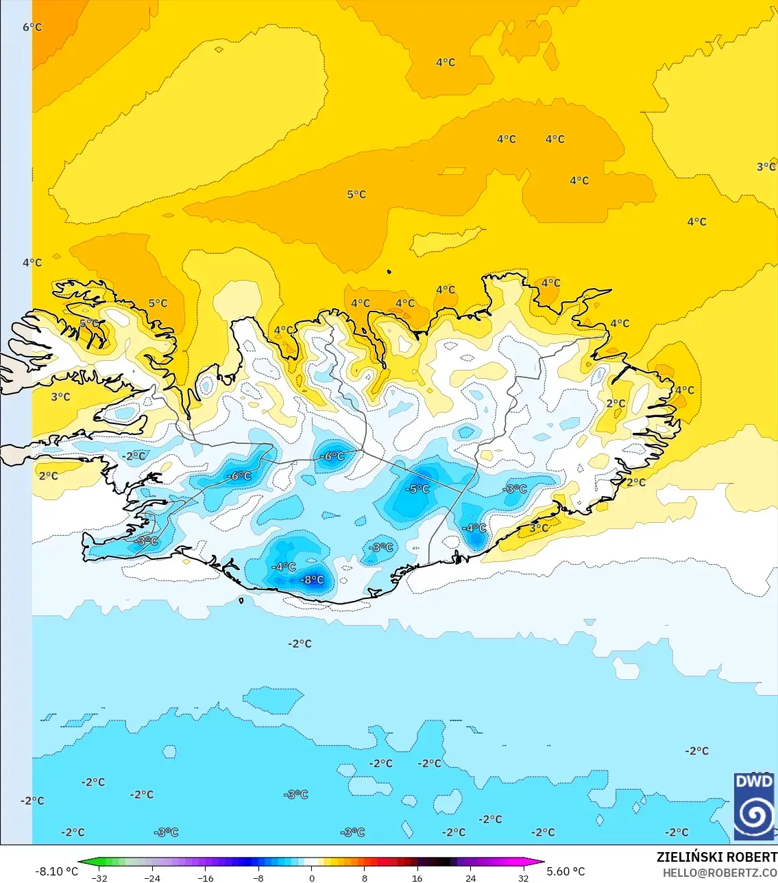 ICON model - Iceland, Anomali Suhu 2 m