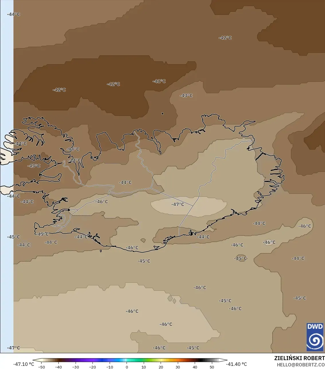 ICON model - Iceland, Suhu 500 hPa