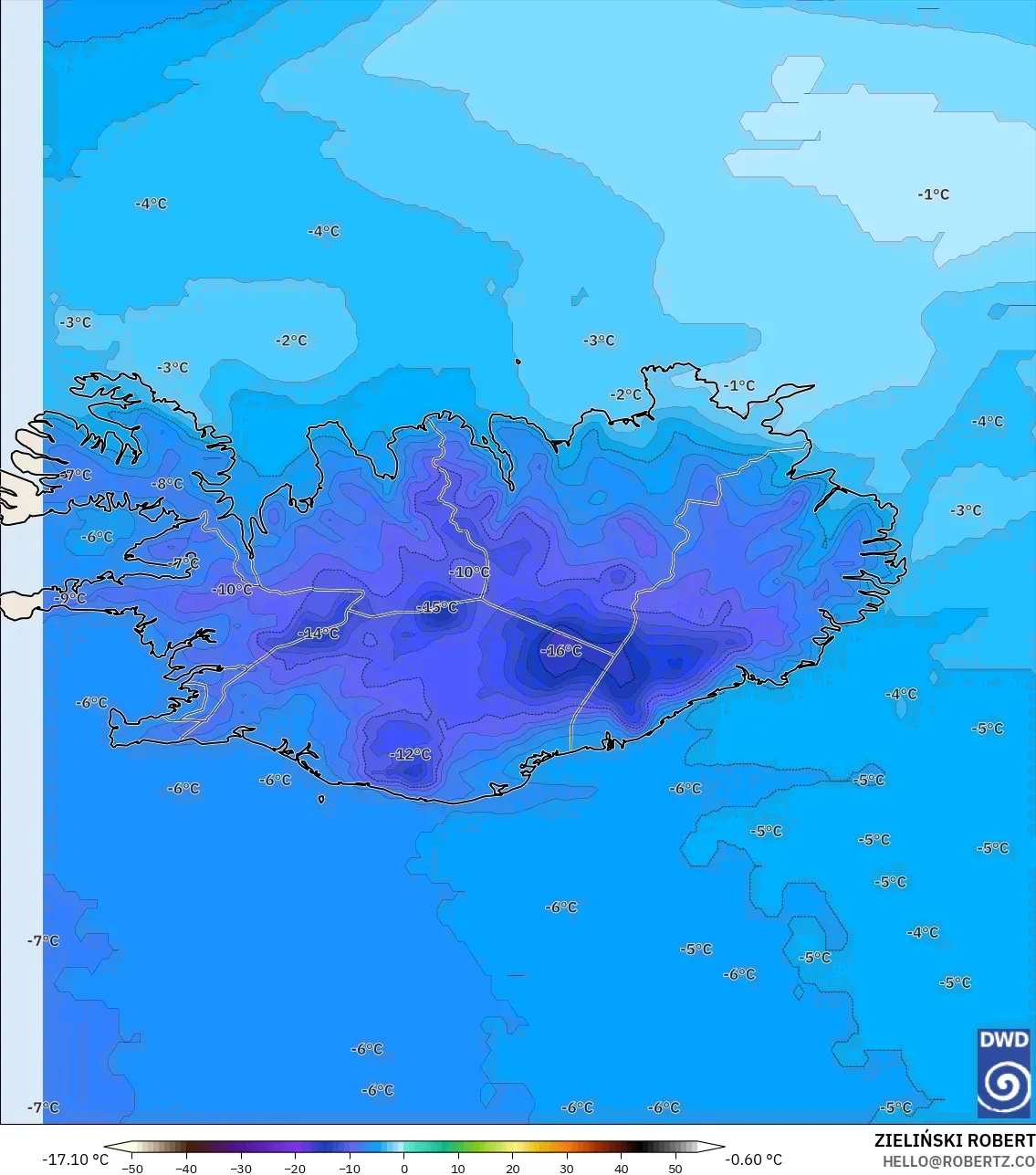 ICON model - Iceland, Suhu 850 hPa