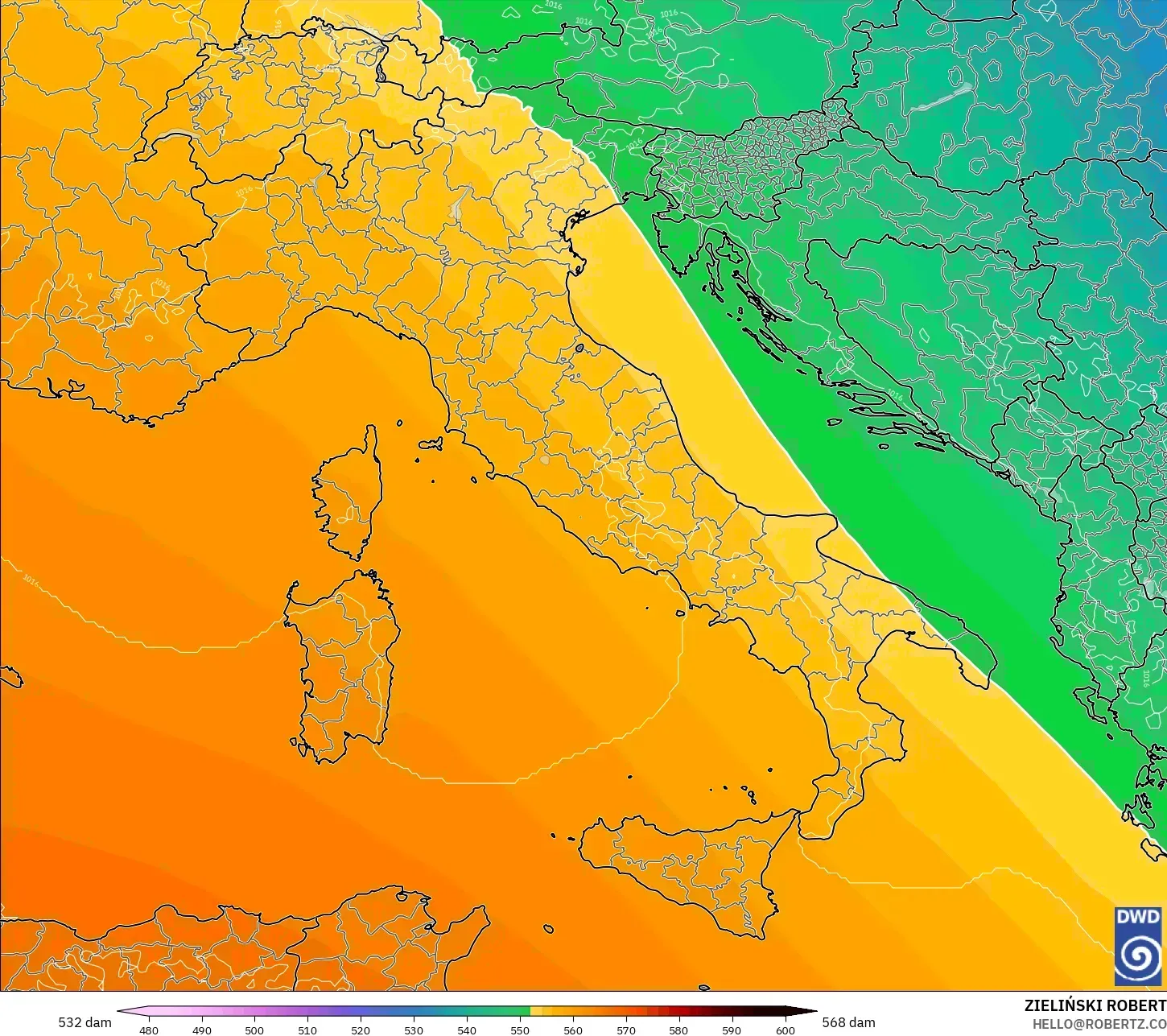 ICON model - Itali, Ketinggian geopotensial pada 500 hPa