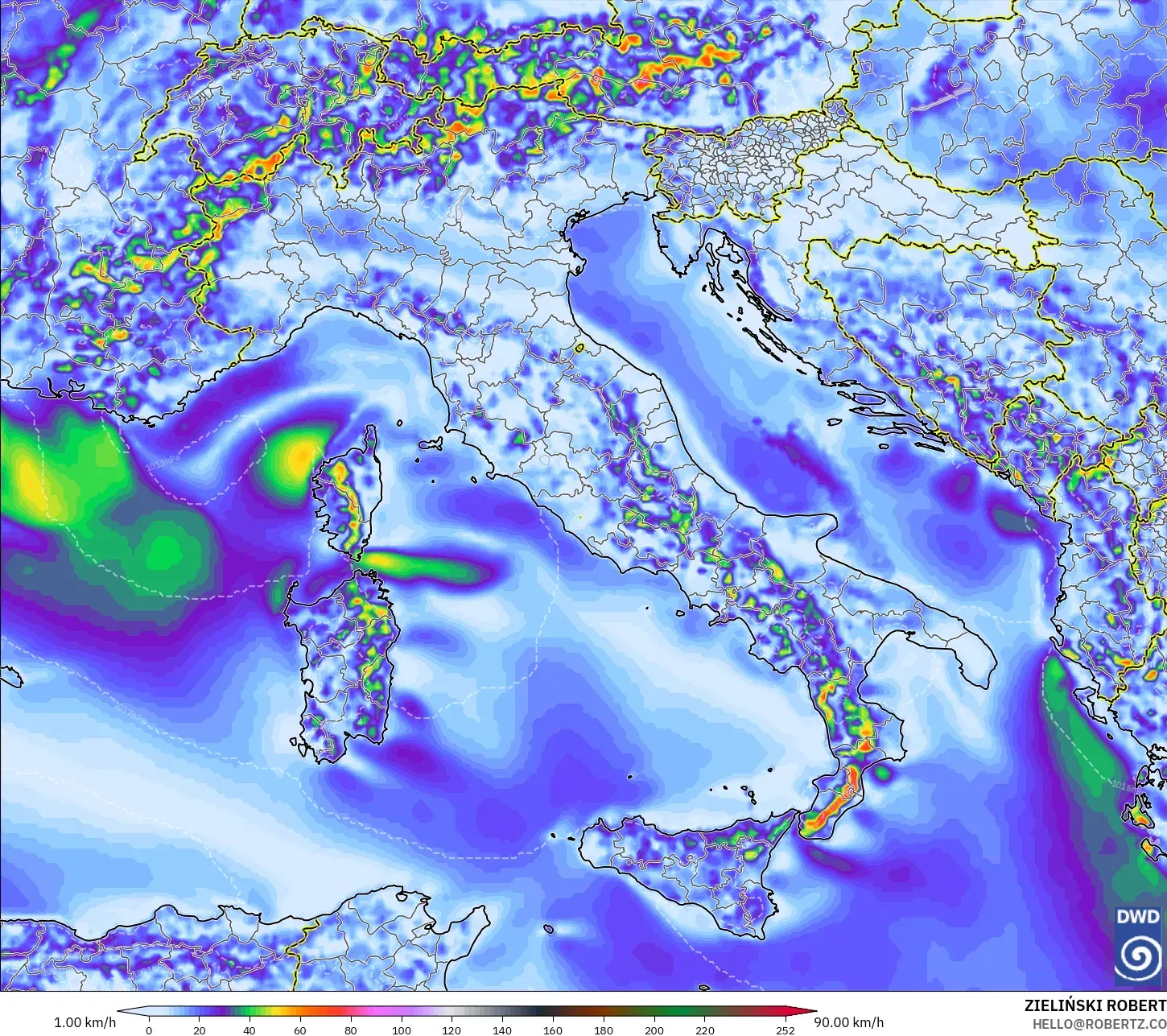 ICON model - Itali, Hembusan Angin