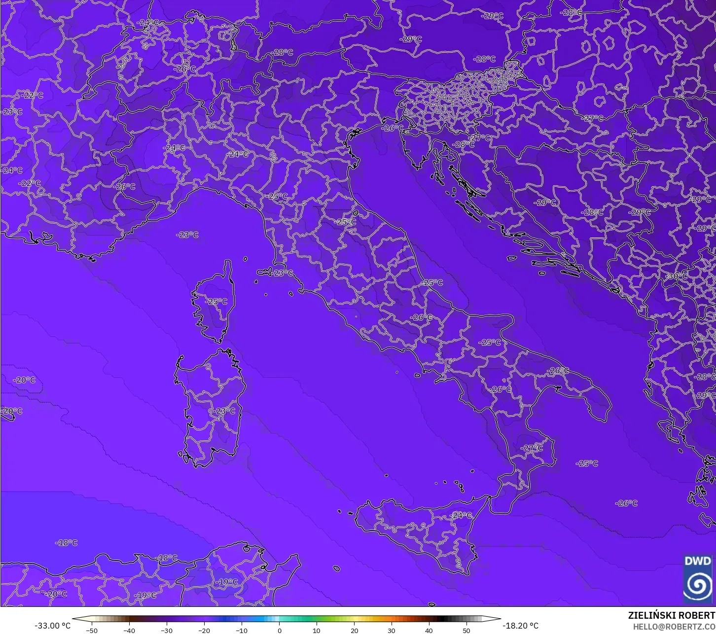 ICON model - Itali, Suhu 500 hPa