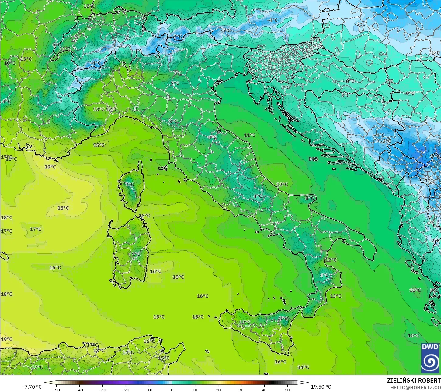 ICON model - Itali, Suhu 850 hPa