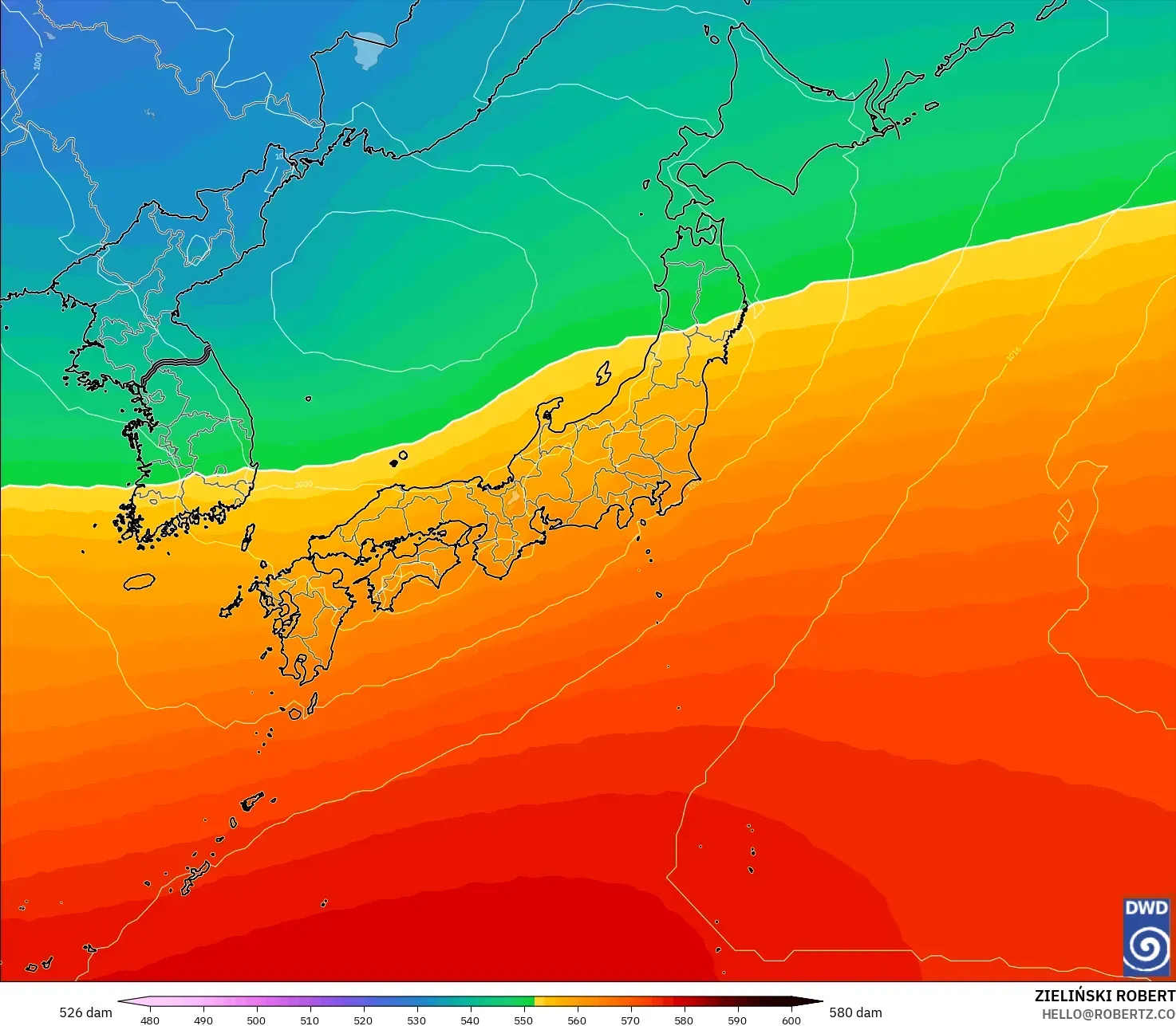 ICON model - Jepun, Ketinggian geopotensial pada 500 hPa