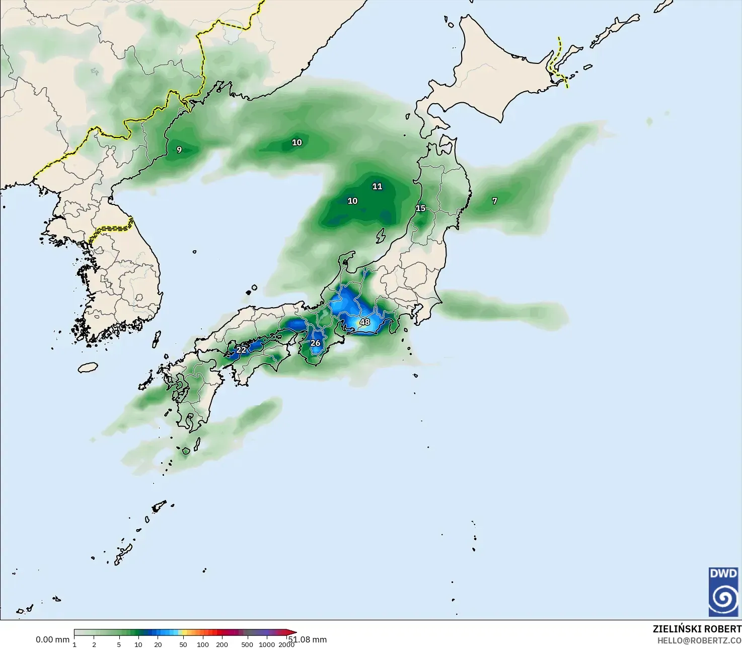 ICON model - Jepun, Pengumpulan Hujan