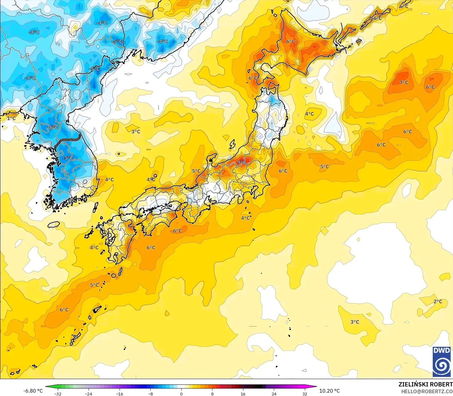ICON model - Jepun, Anomali Suhu 2 m