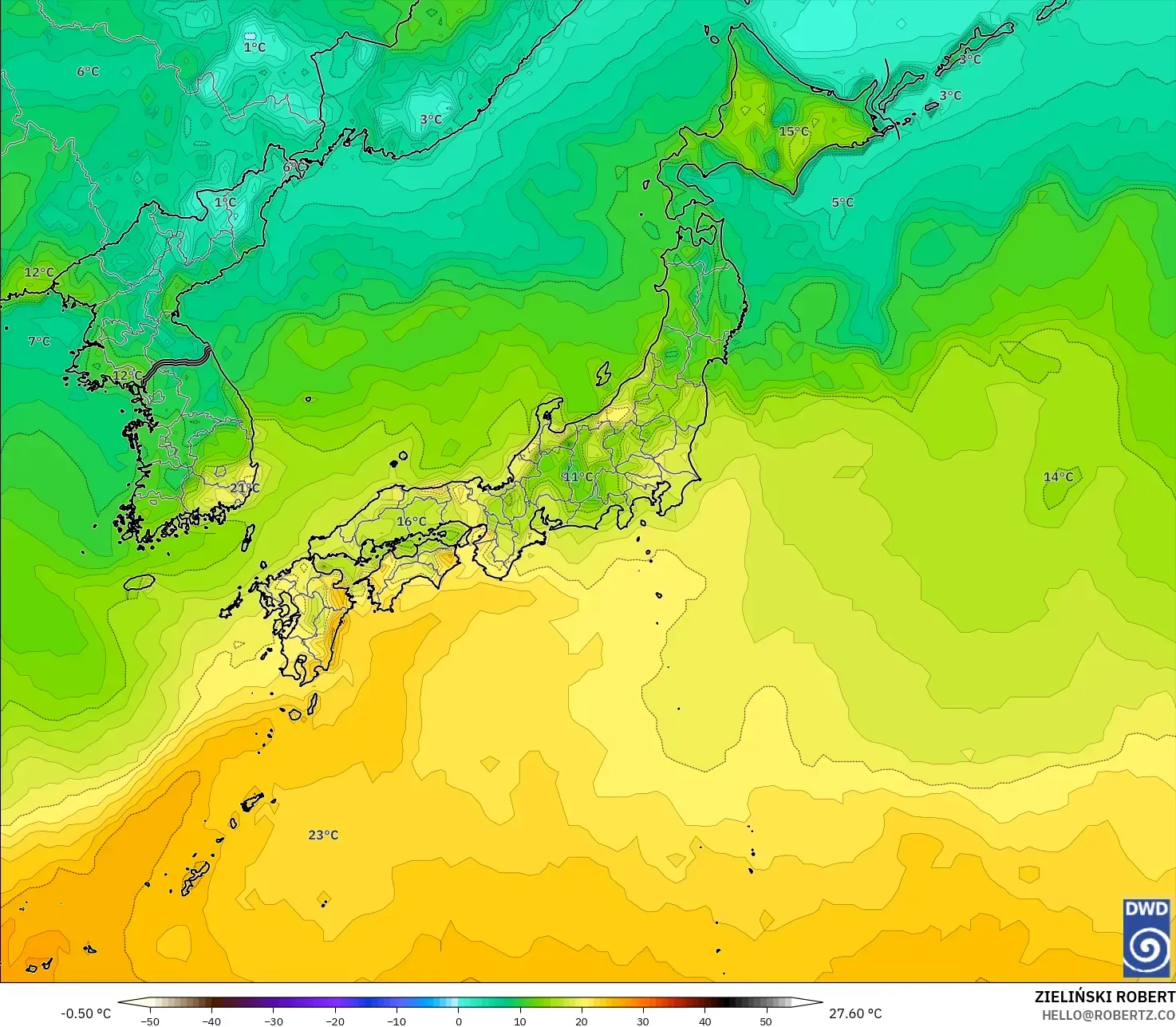 ICON model - Jepun, Suhu pada 2 m