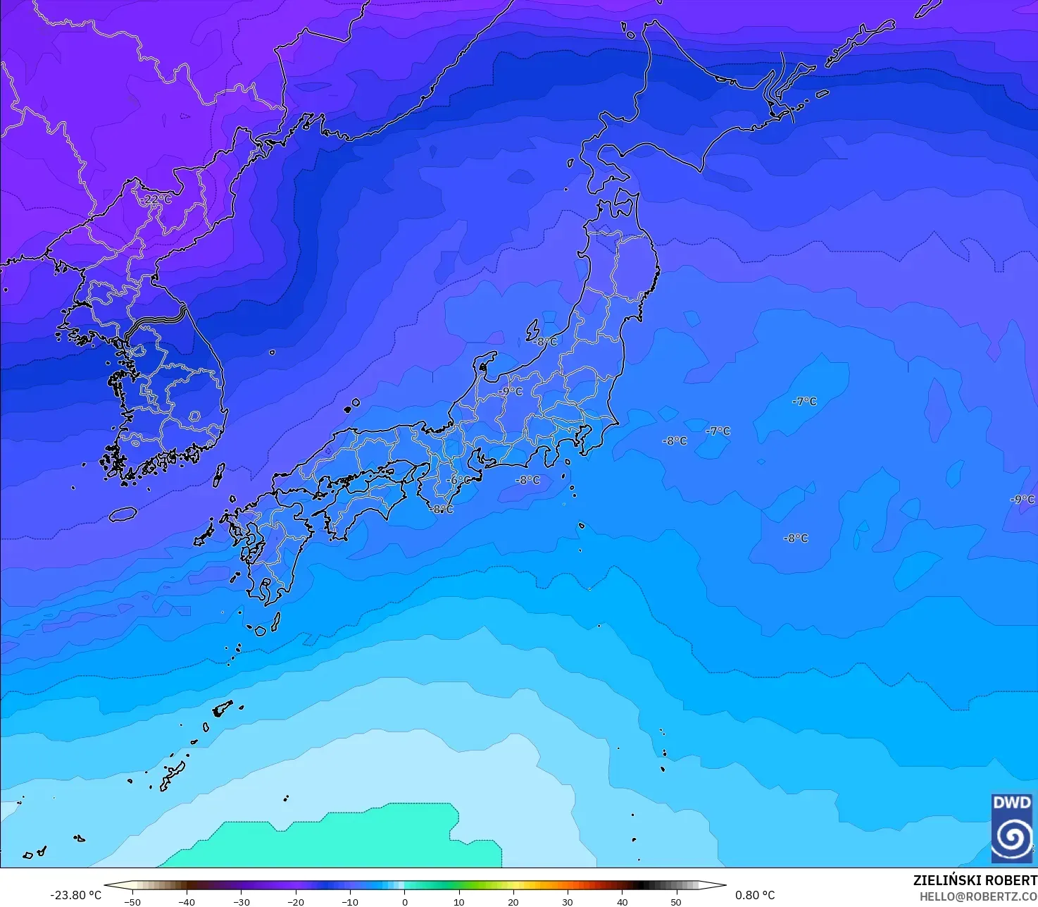 ICON model - Jepun, Suhu 500 hPa