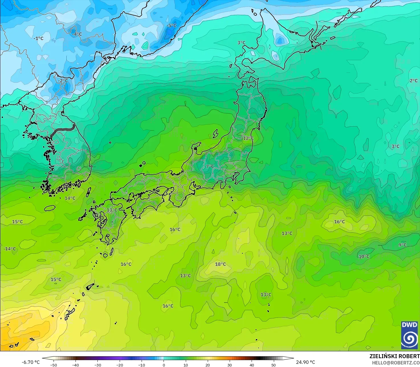 ICON modelo - Japan, Temperature at 850hPa