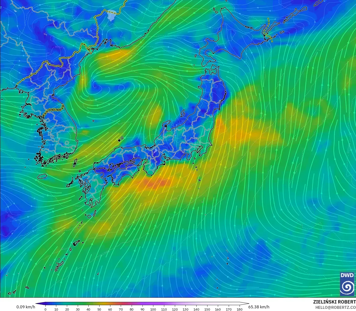 ICON model - Jepun, Angin 10 m