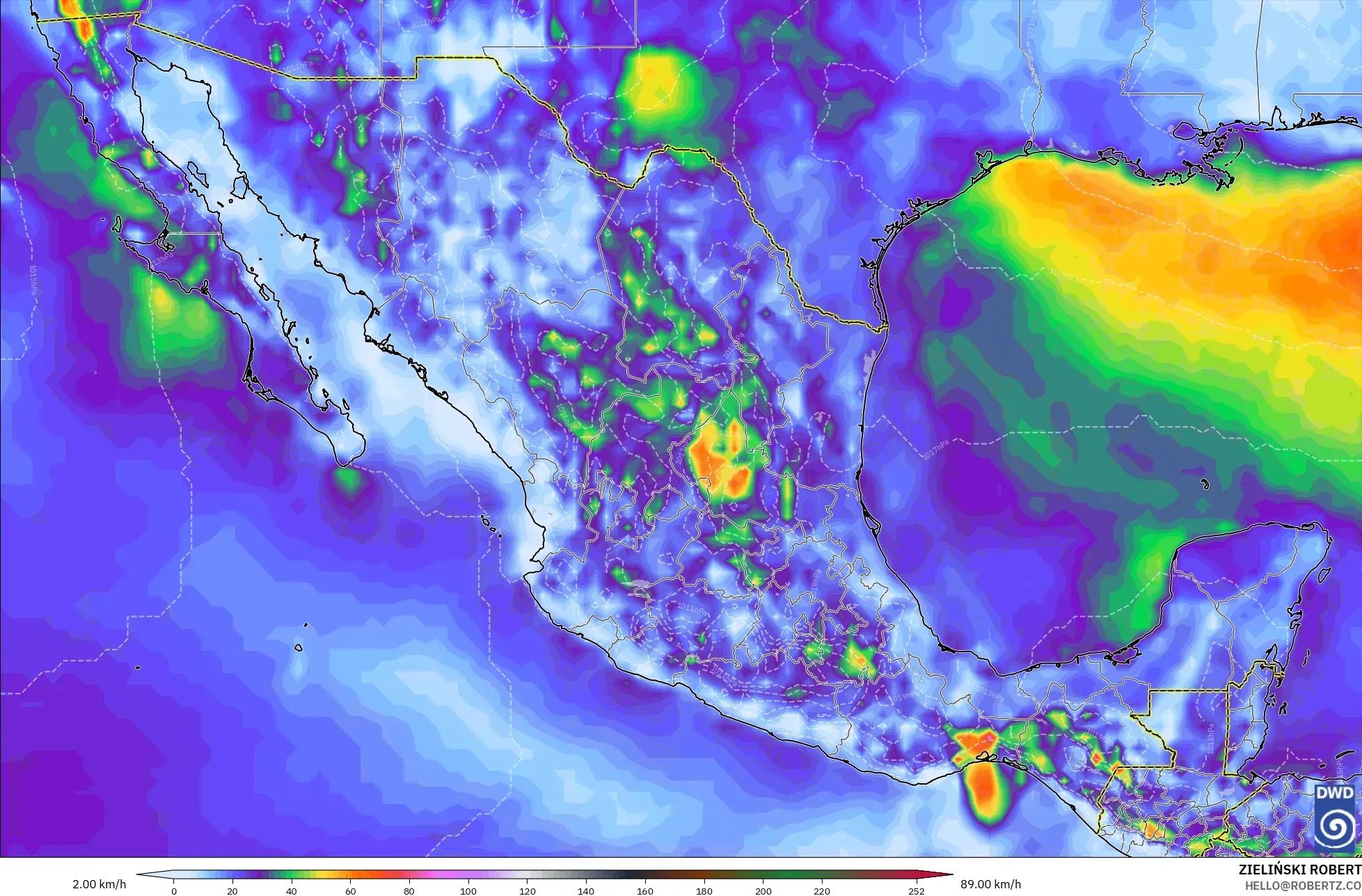 ICON modelo - Mexico, Wind Gusts Peak