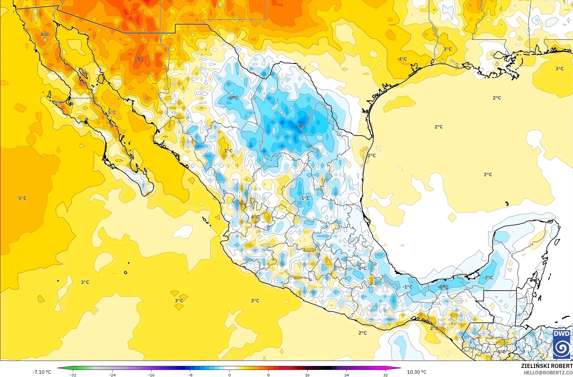 ICON model - Mexico, Anomali Suhu 2 m