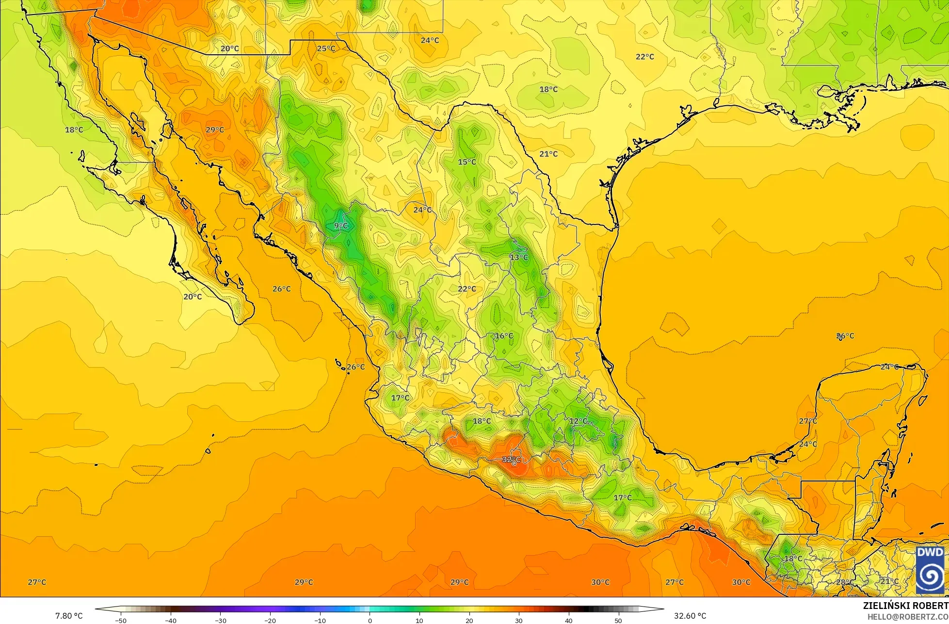 ICON model - Mexico, Suhu pada 2 m